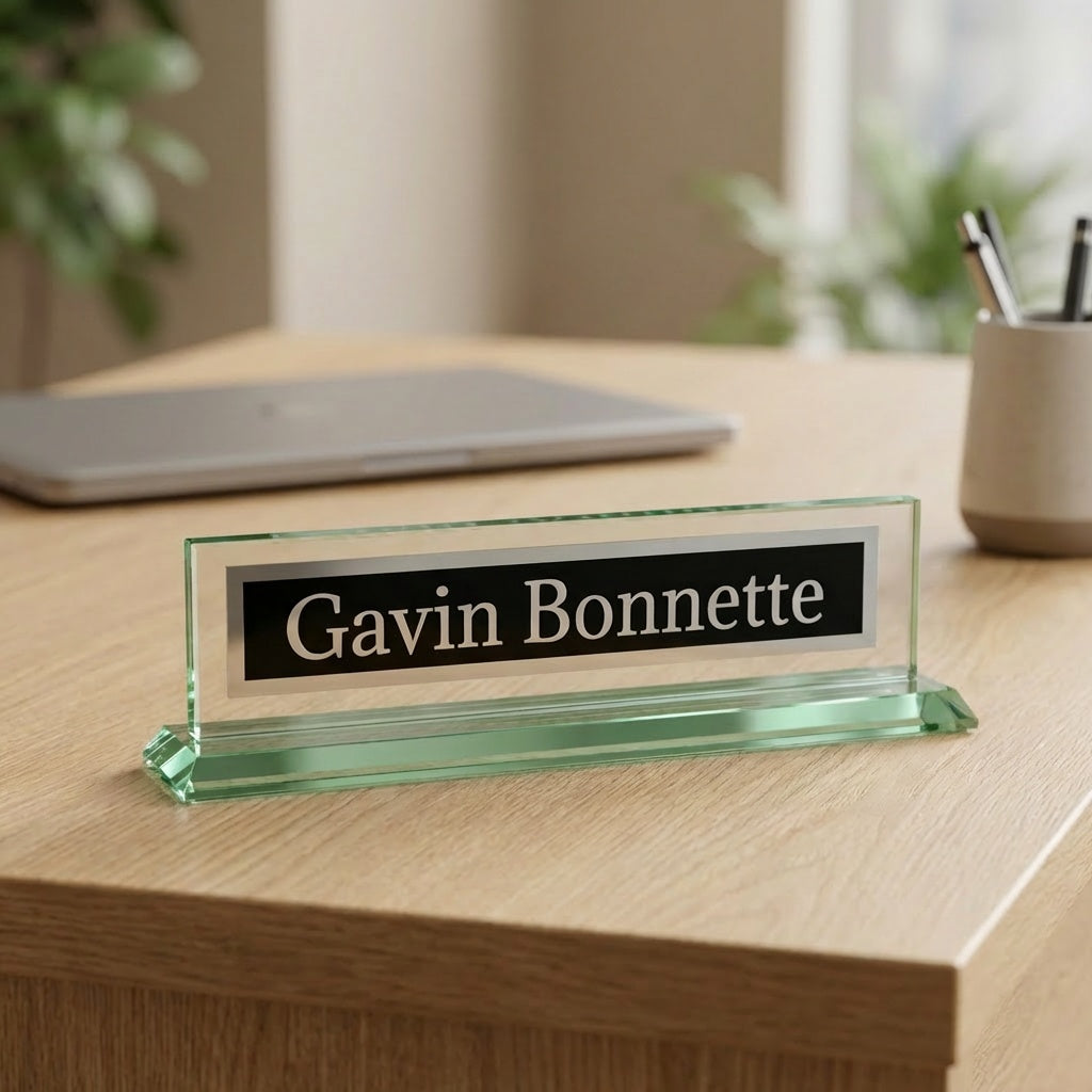 Glass Name Plate – Name Only | Personalized 10" Office Desk Display