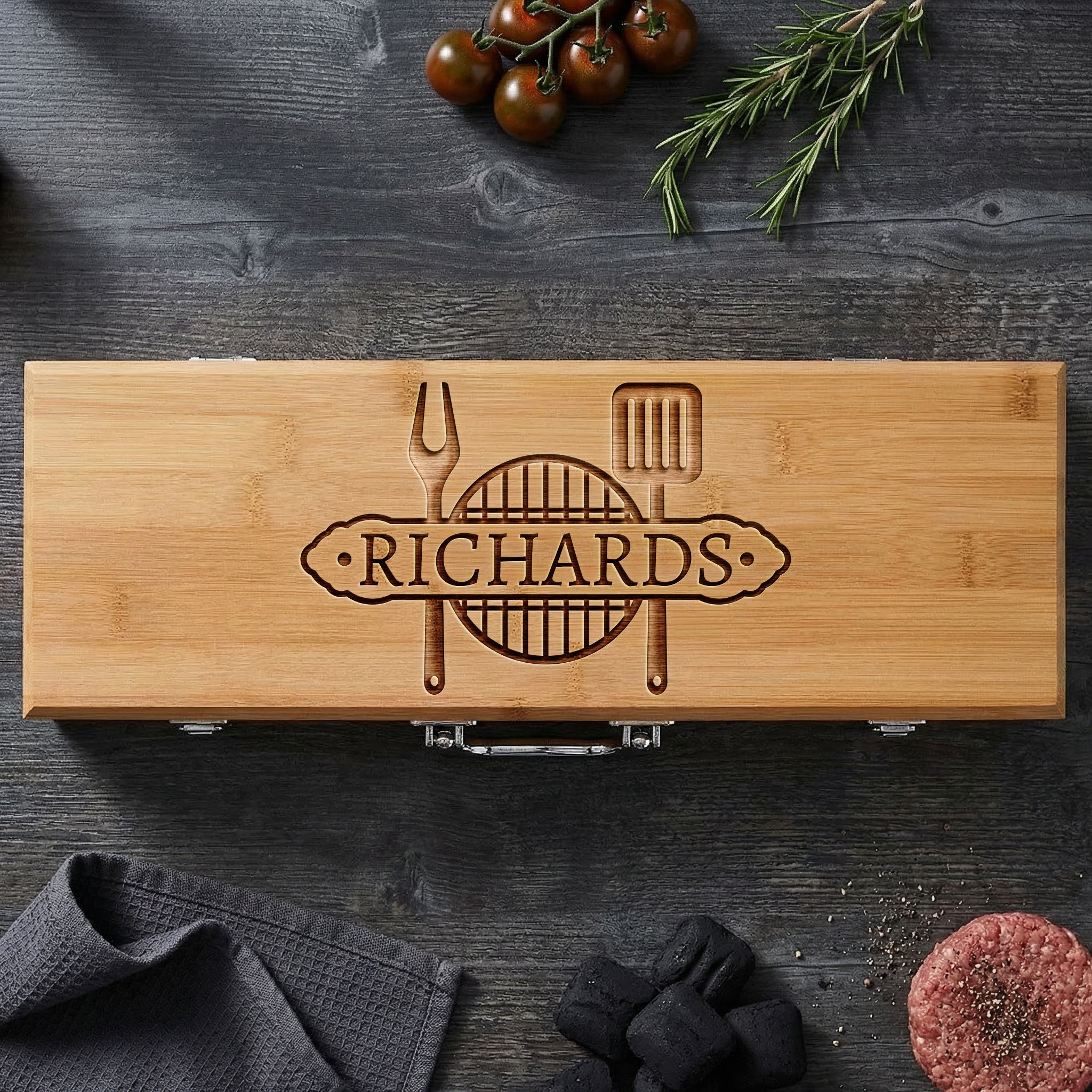 Personalized Bamboo BBQ Grill Set – BBQ Monogram Design