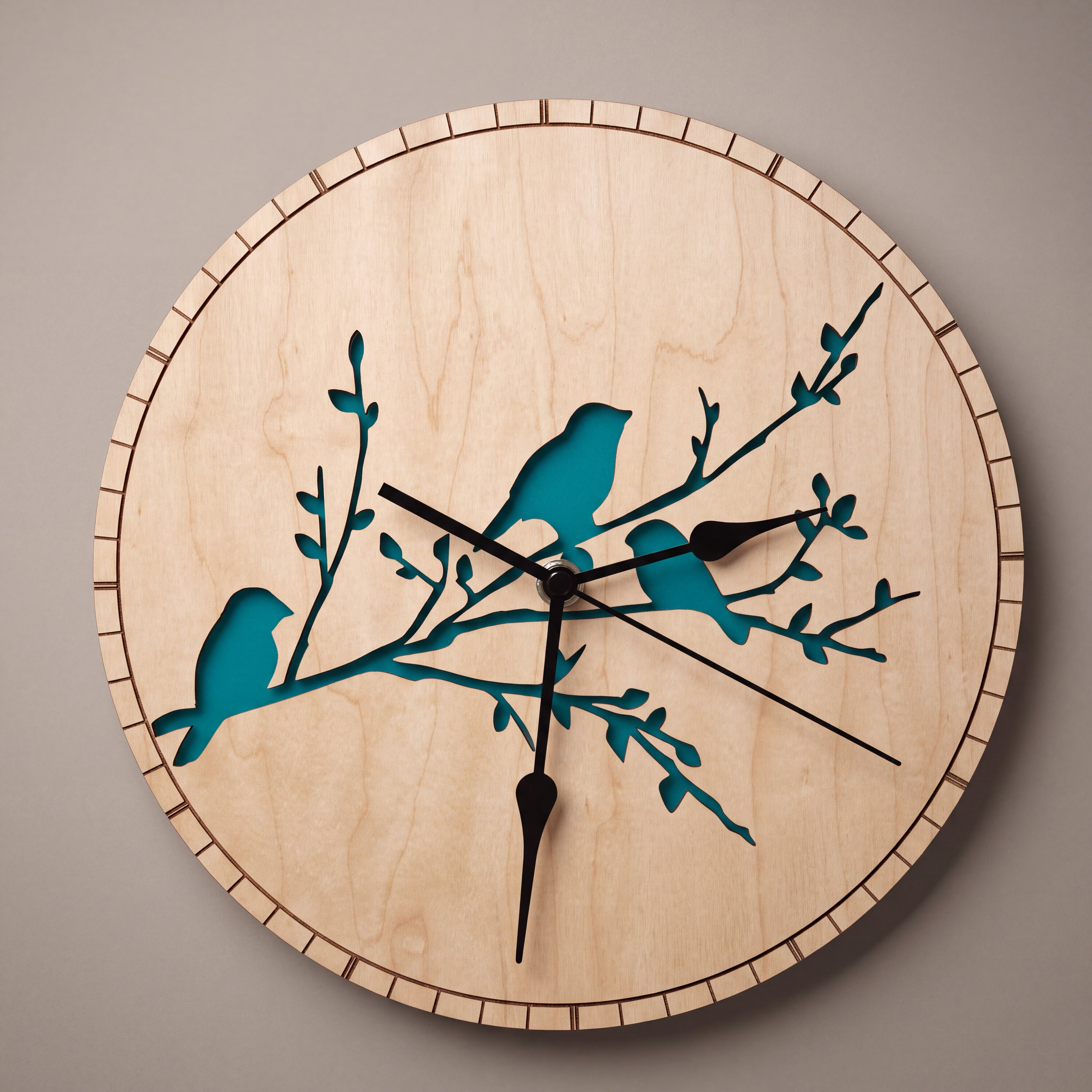 Custom Wood & Acrylic Bird Wall Clock | Personalized Laser Cut Clock