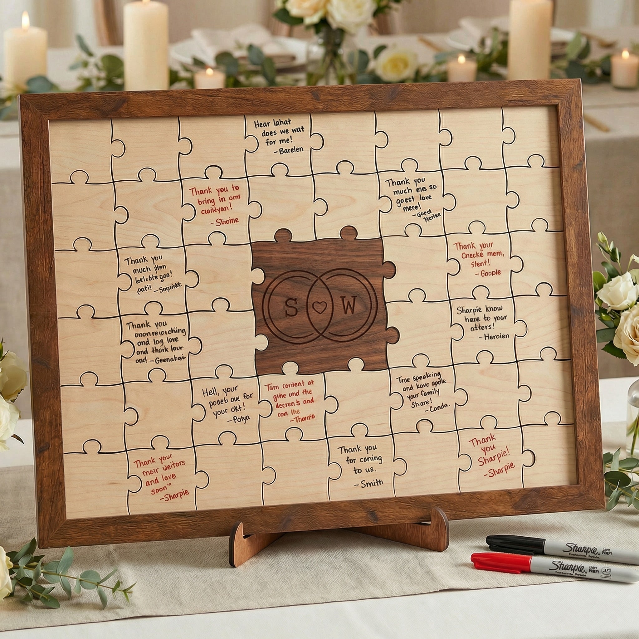 Unity Circles Monogram Wedding Guest Book Puzzle – Personalized Wooden Keepsake