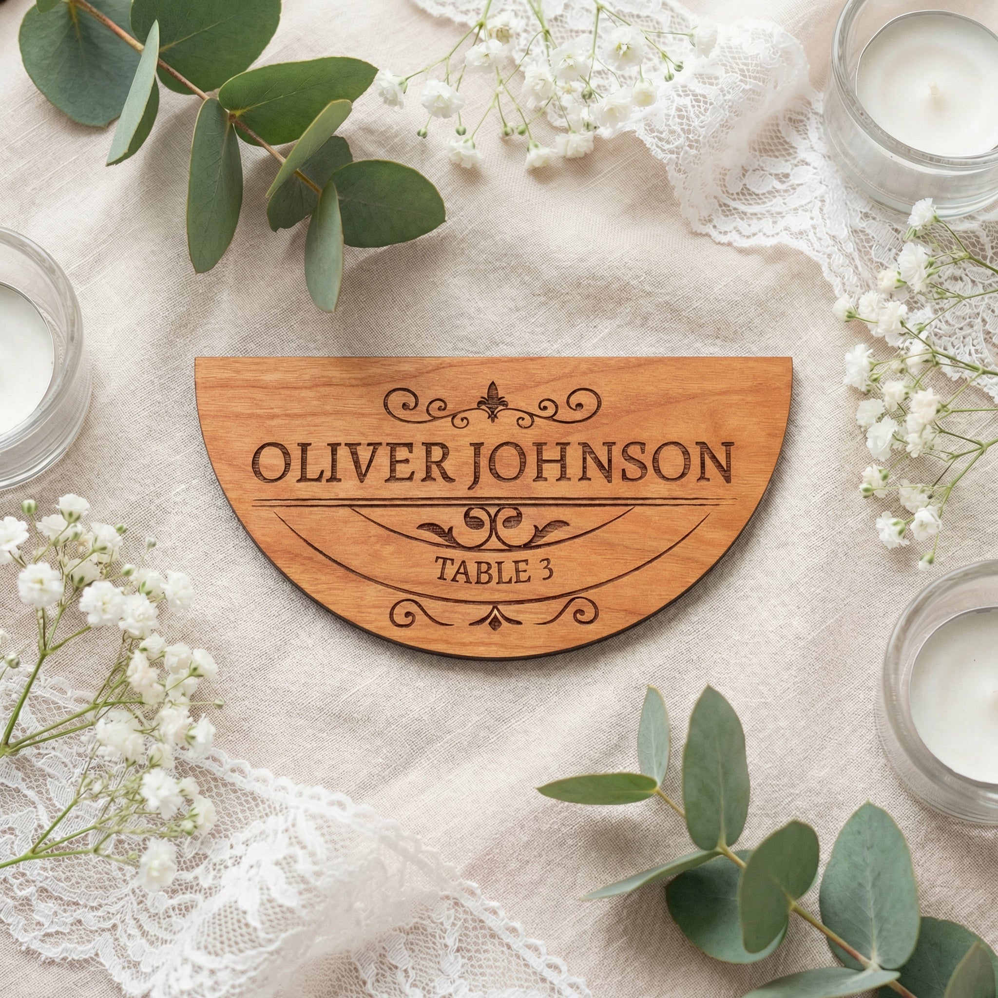 Personalized Wedding Place Cards | Engraved Name Place Settings | Wooden & Acrylic Wedding Escort Cards | Modern Elegant Reception Decor