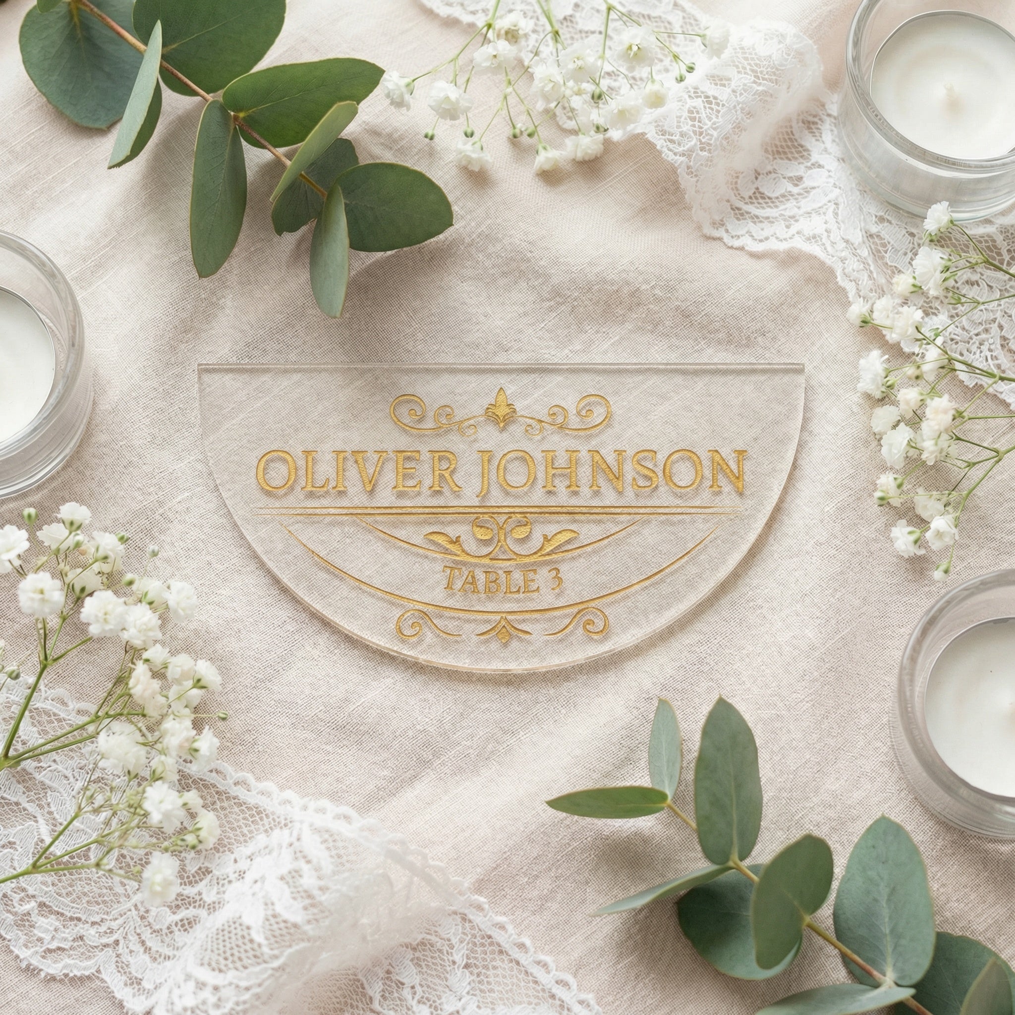 Personalized Wedding Place Cards | Engraved Name Place Settings | Wooden & Acrylic Wedding Escort Cards | Modern Elegant Reception Decor