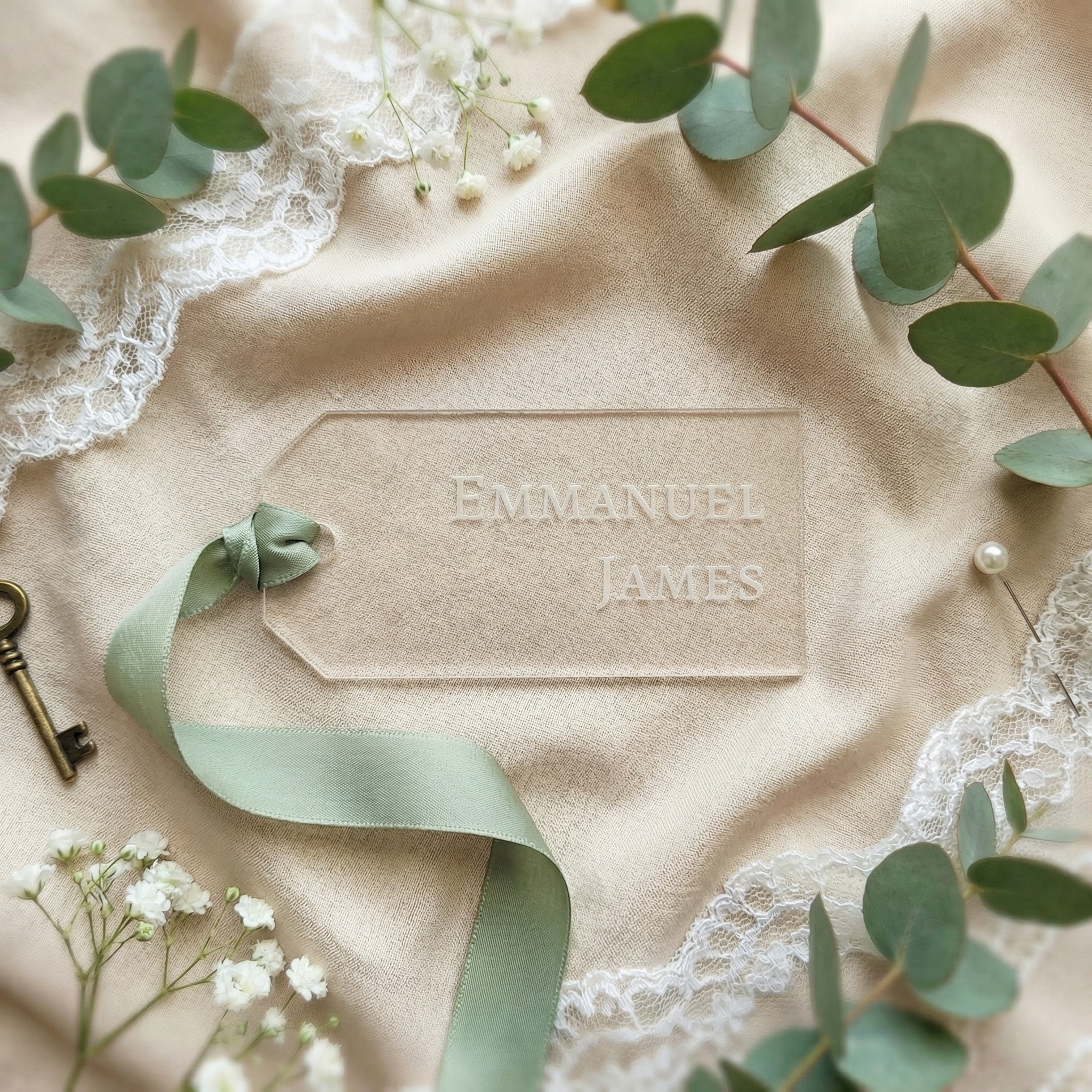 Personalized Wedding Name Tag Place Cards with Ribbon Hole | Engraved Escort Tags | Wood & Acrylic Wedding Place Cards