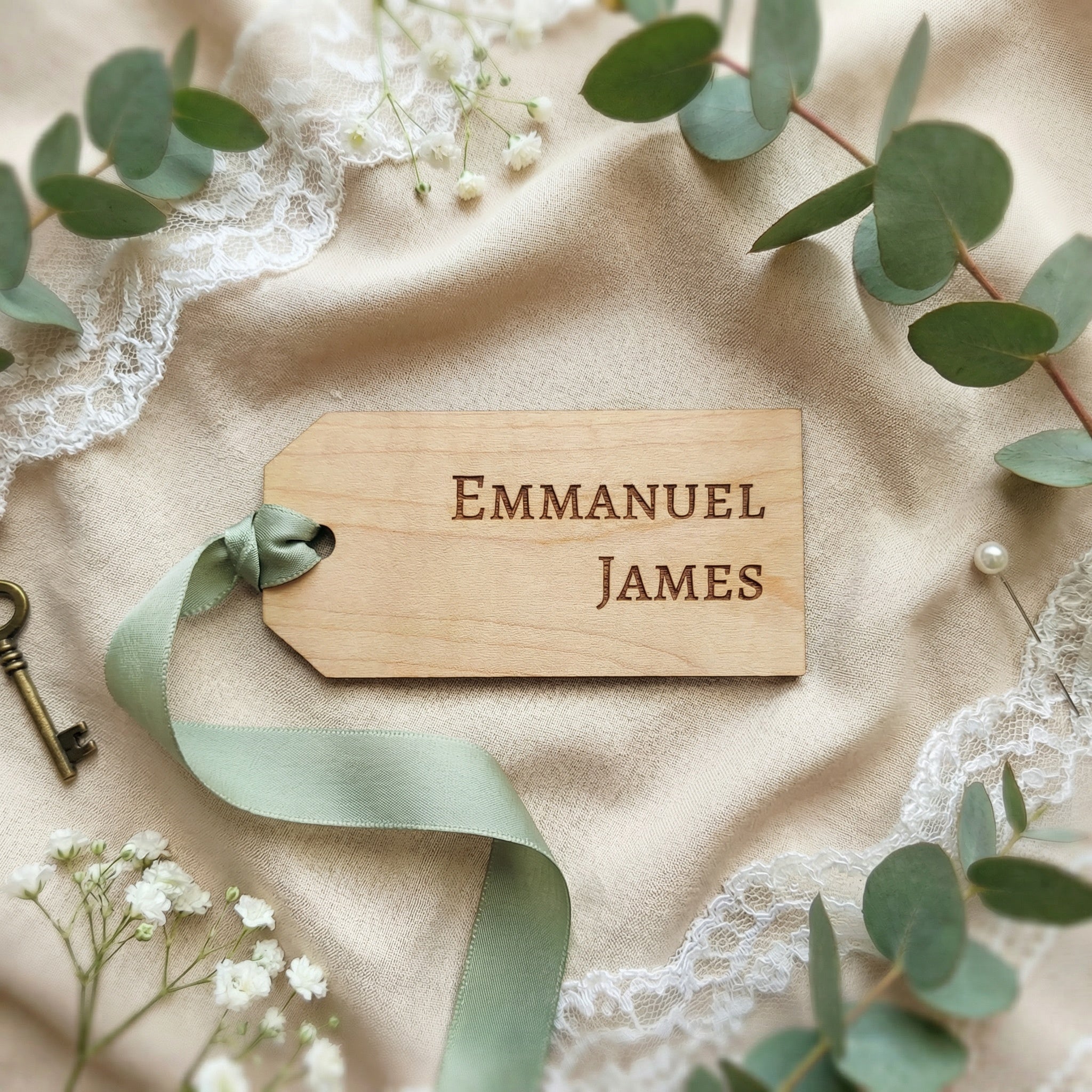 Personalized Wedding Name Tag Place Cards with Ribbon Hole | Engraved Escort Tags | Wood & Acrylic Wedding Place Cards