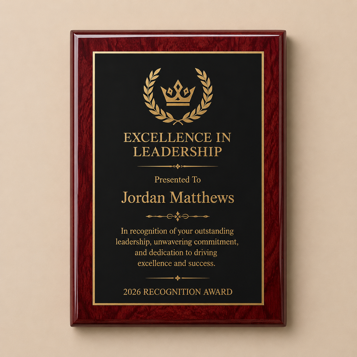 Personalized Rosewood Gloss Finish Plaque | Custom Recognition Award Plaque | Laser Engraved Achievement Plaque