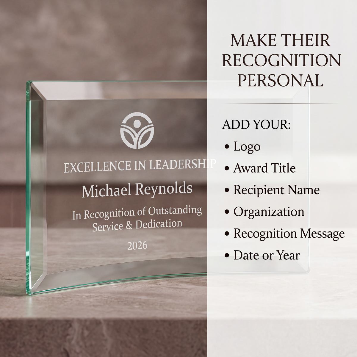 Personalized Jade Glass Crescent Award | Custom Engraved Recognition