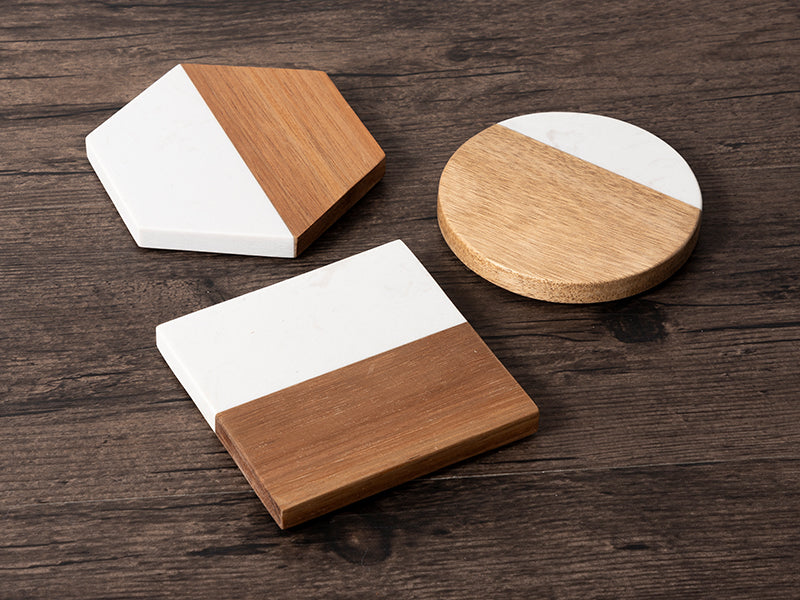 Marble and Acacia Wood Coasters