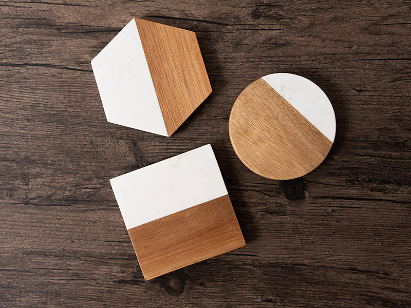 Marble and Acacia Wood Coasters