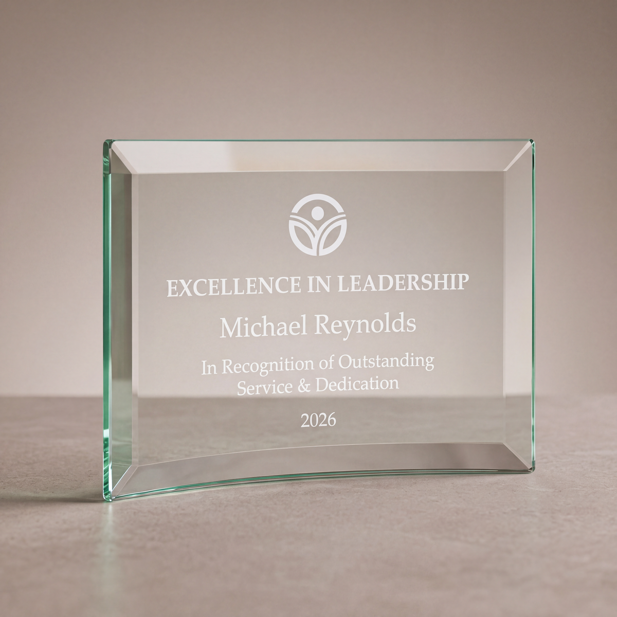 Personalized Jade Glass Crescent Award | Custom Engraved Recognition