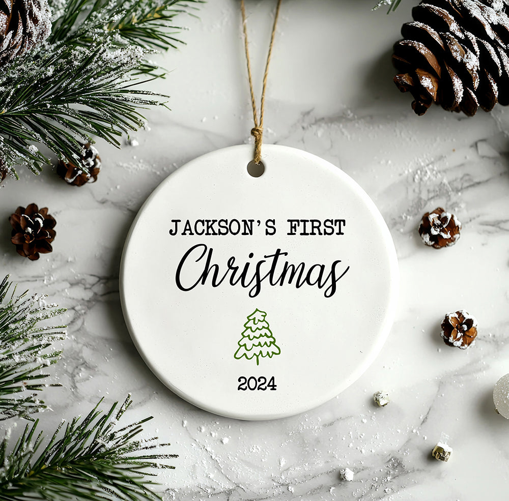 Baby’s First Christmas Ornament – Green Tree Design (Personalized Keepsake)