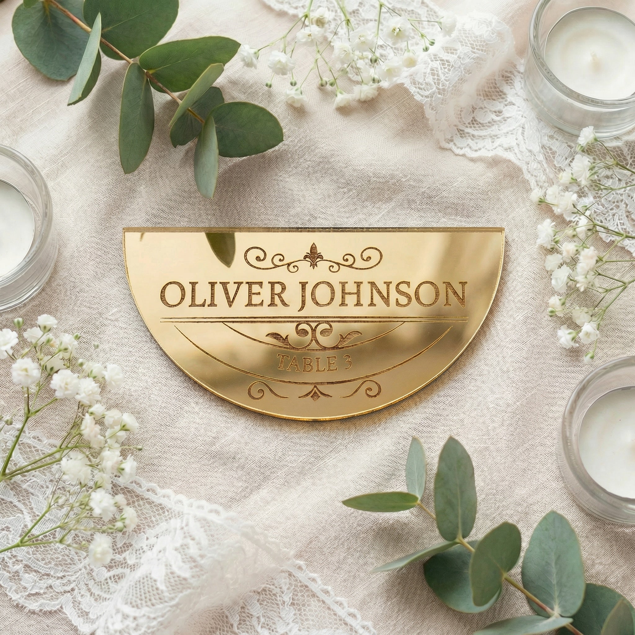 Personalized Wedding Place Cards | Engraved Name Place Settings | Wooden & Acrylic Wedding Escort Cards | Modern Elegant Reception Decor