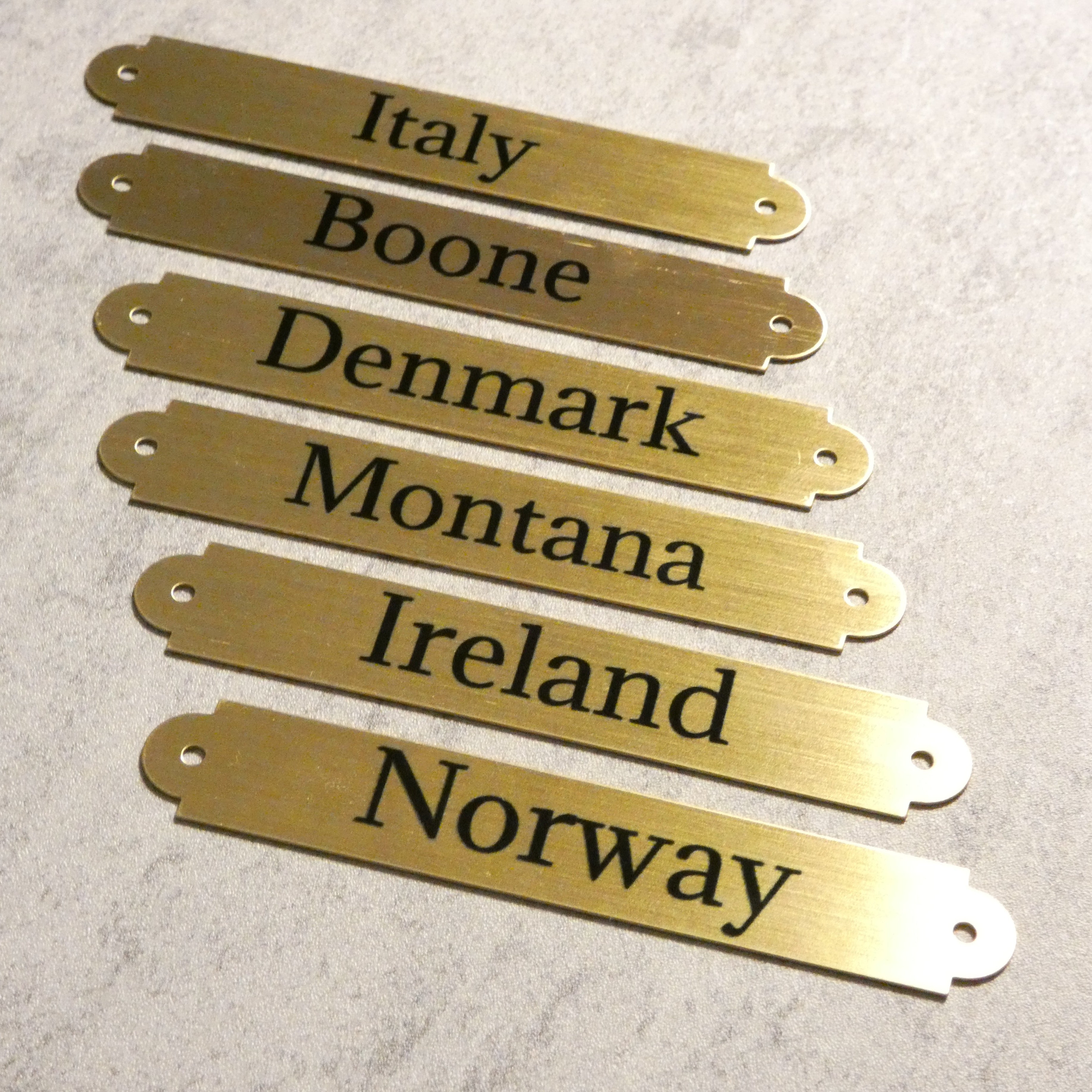 Personalized Brass Nameplate (½” x 3”) | Custom Engraved Label Tag with Two Holes