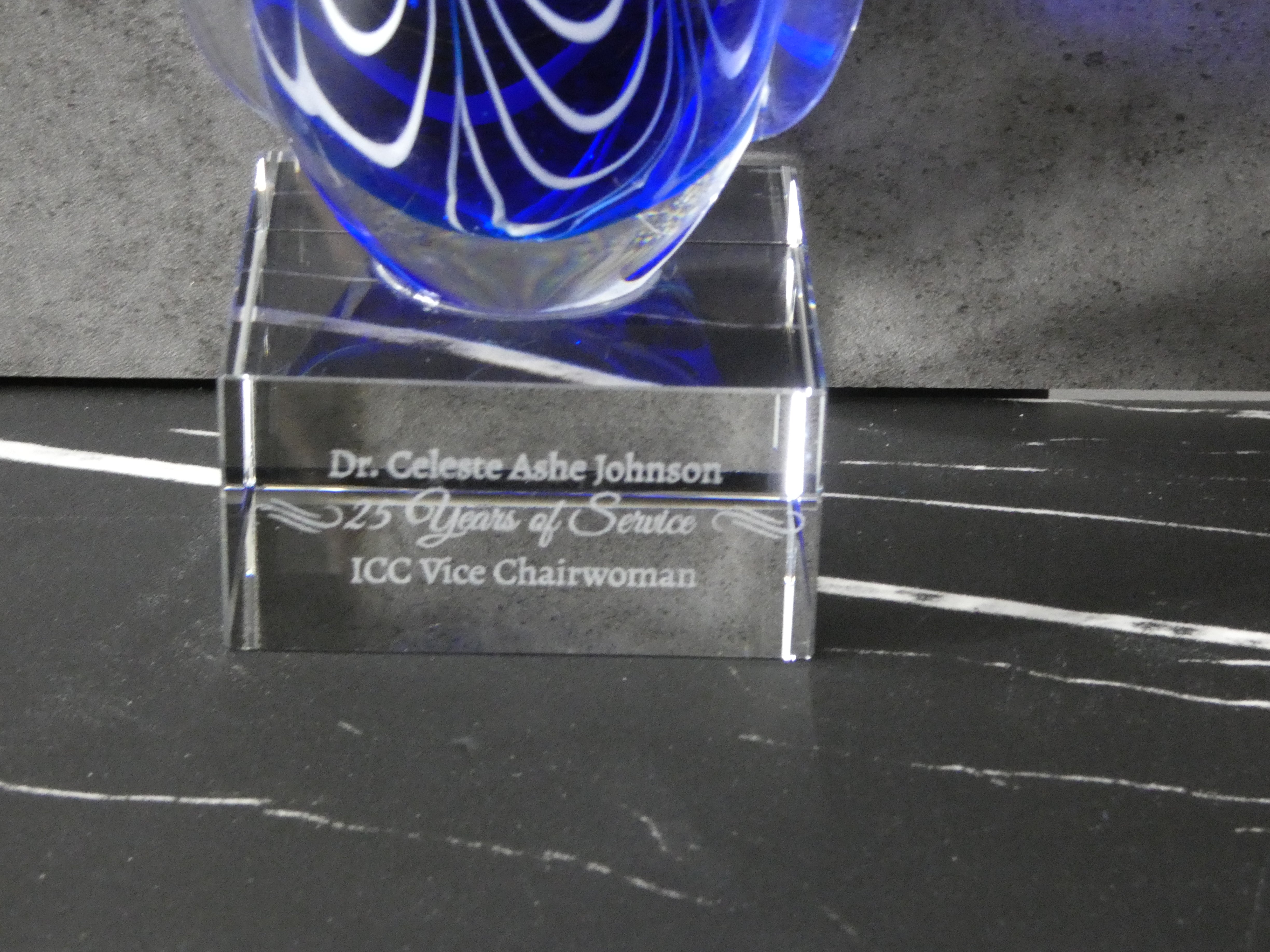 Personalized Blue & Black Teardrop Art Glass Award (10")