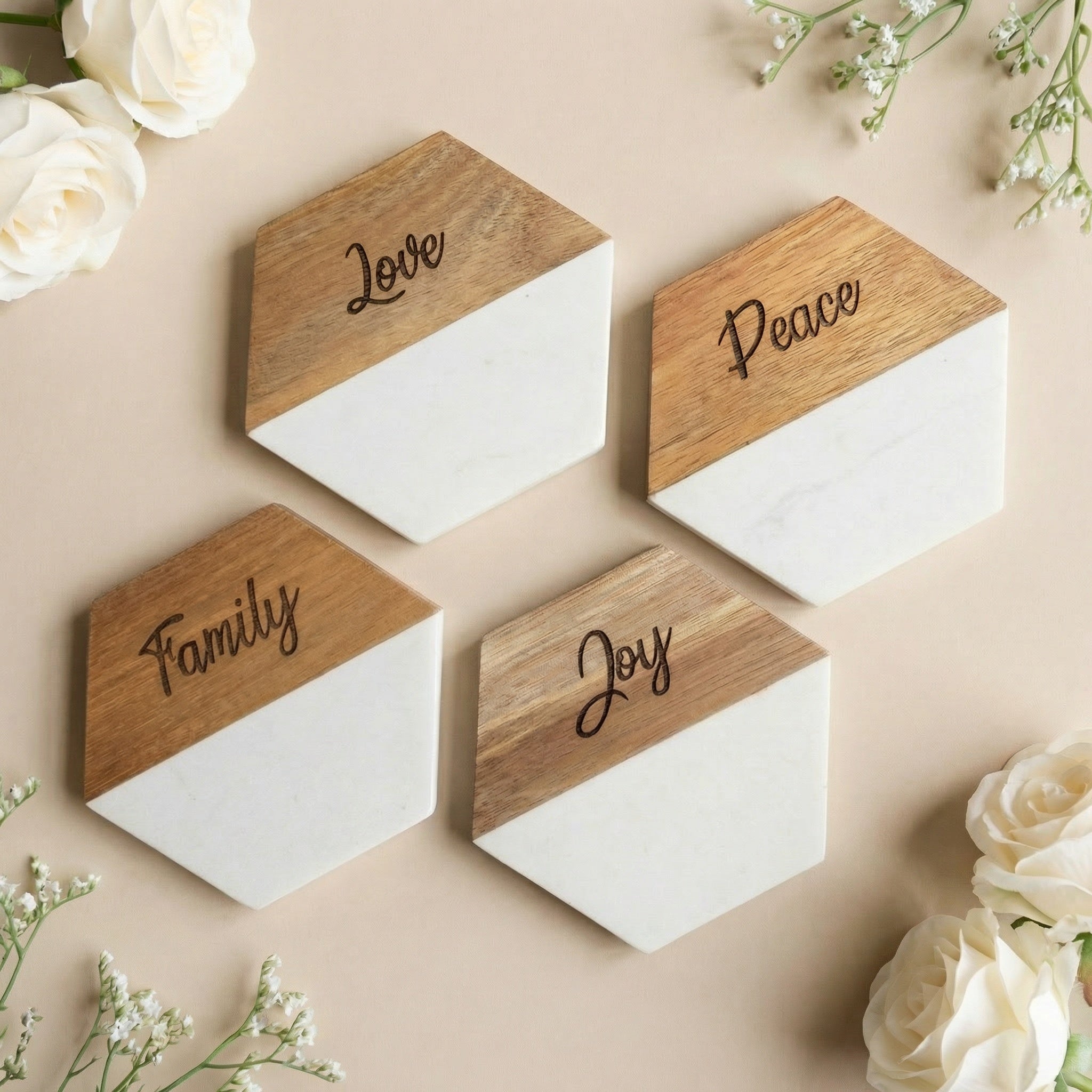 Marble and Acacia Wood Coasters