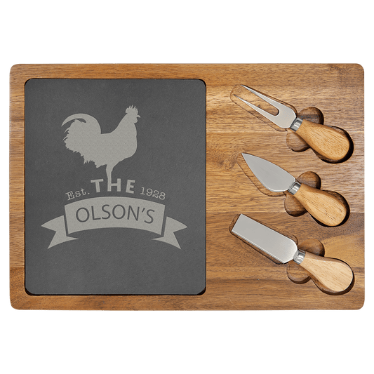Acacia Wood-Slate Rectangle Cheese Set with Three Tools