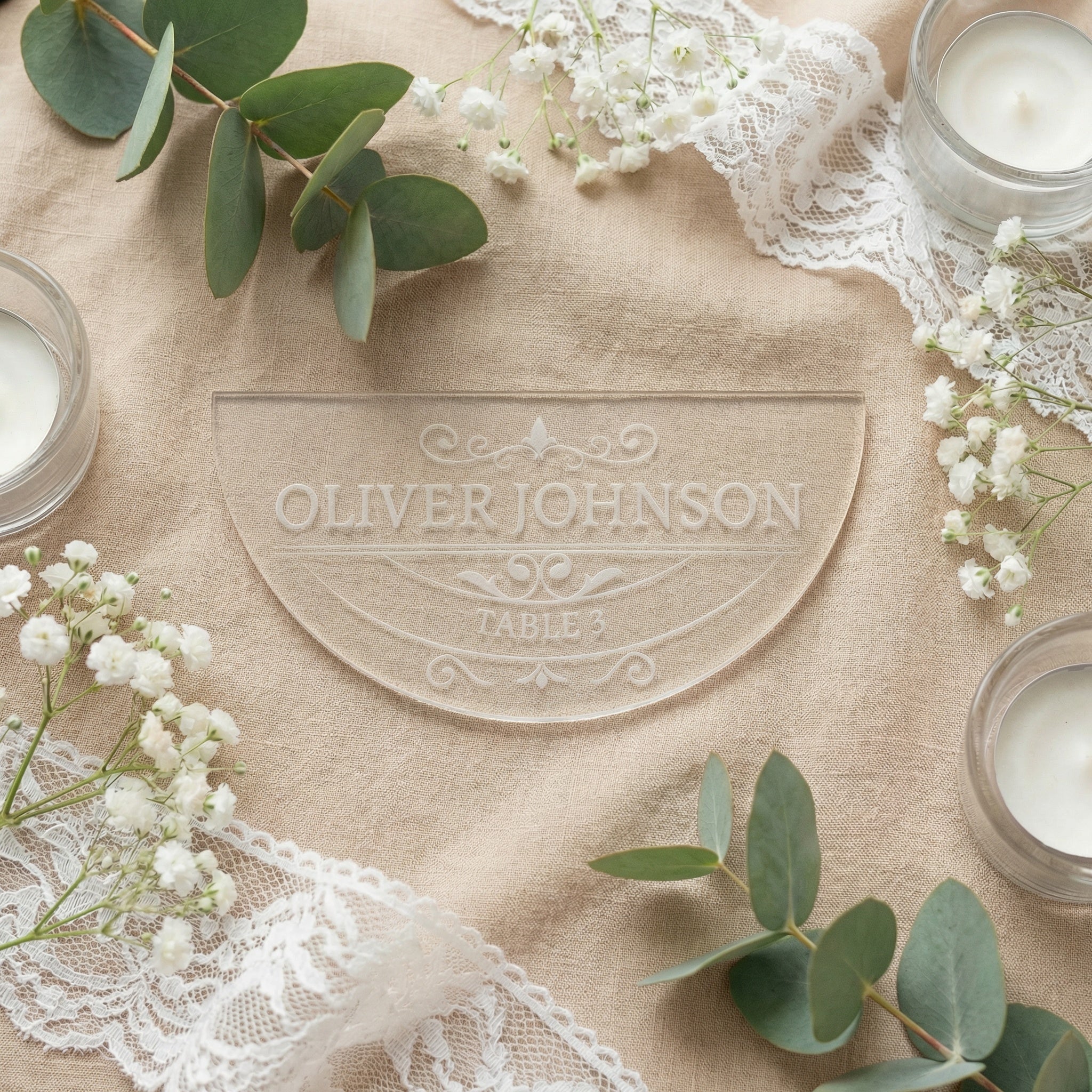 Personalized Wedding Place Cards | Engraved Name Place Settings | Wooden & Acrylic Wedding Escort Cards | Modern Elegant Reception Decor
