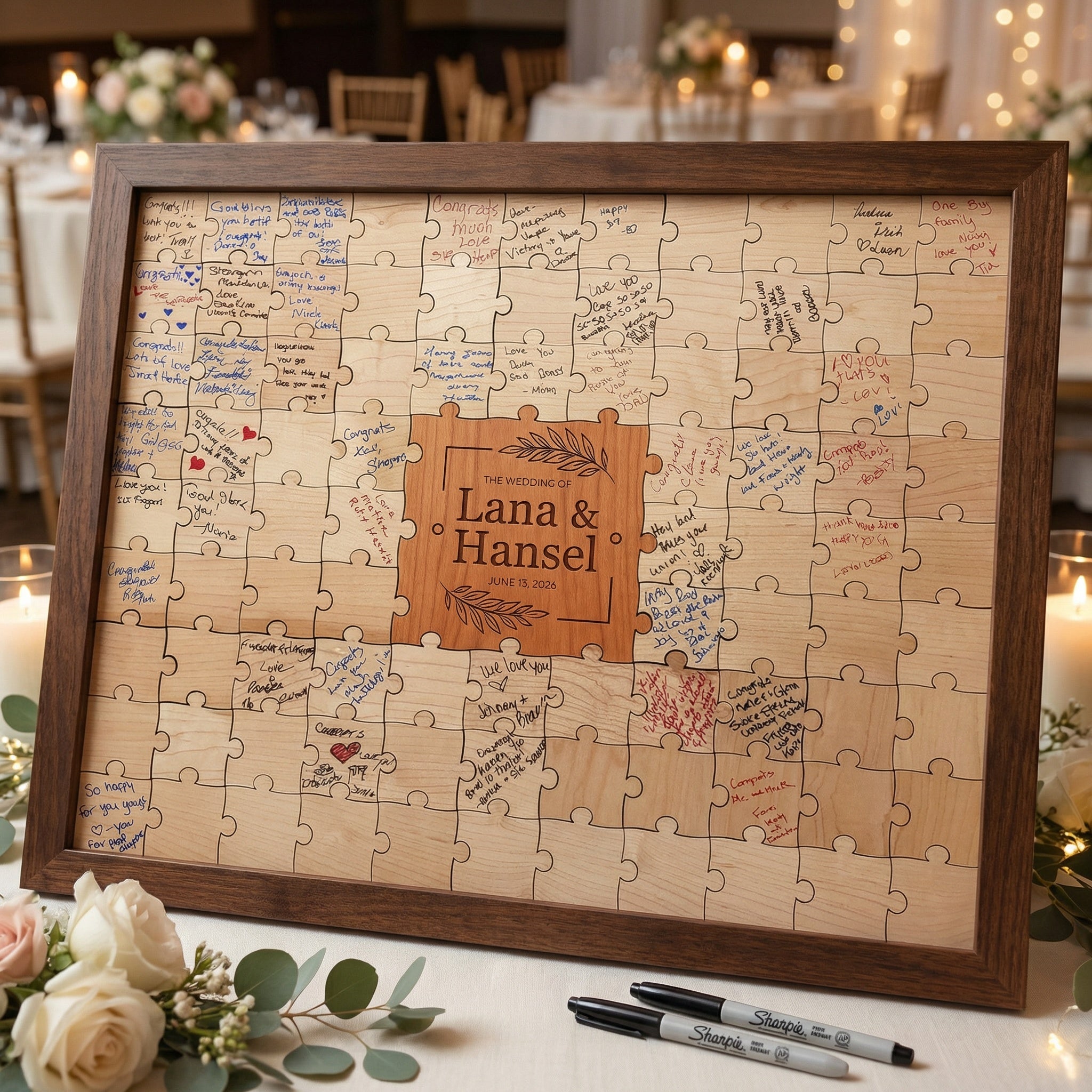Aurelia Botanical Wedding Guest Book Puzzle – Personalized Wooden Engraved Keepsake