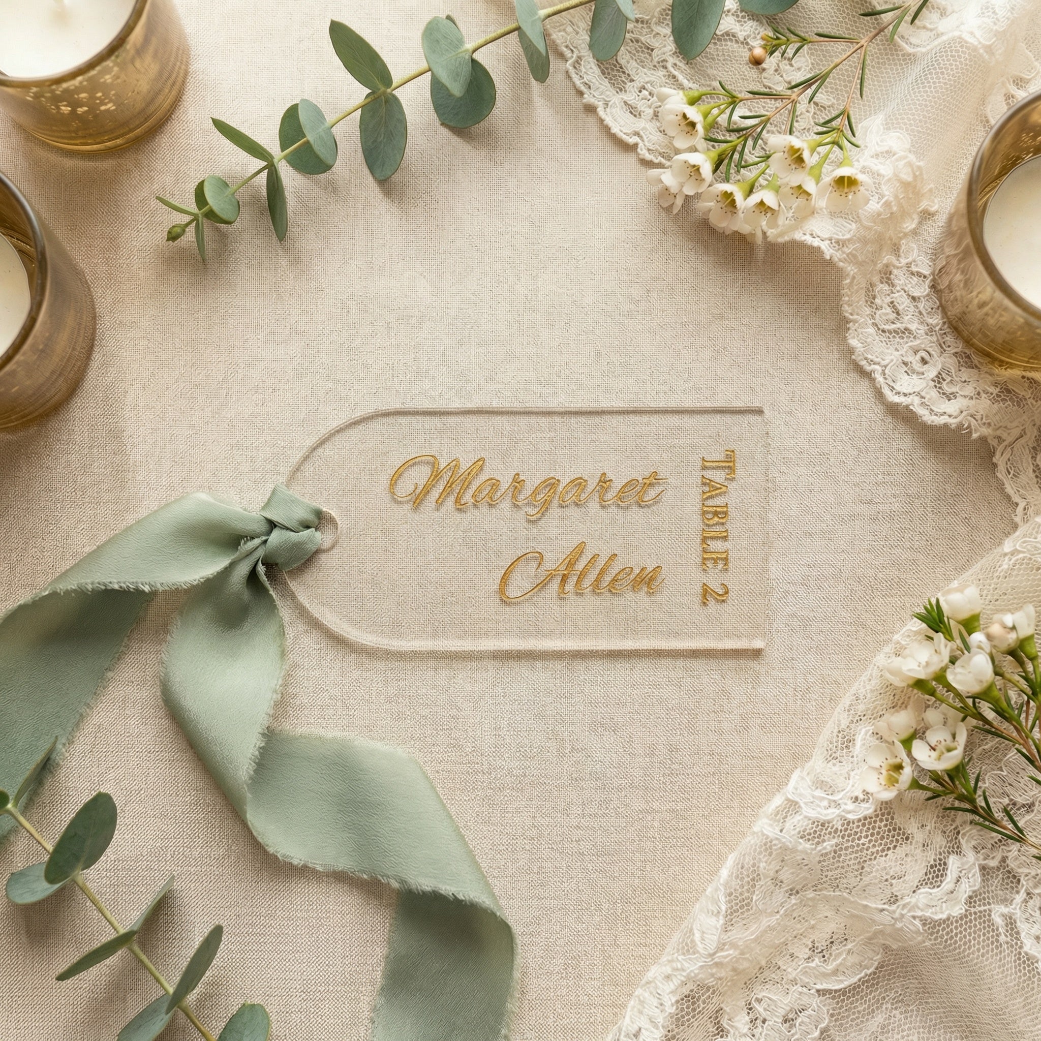 Personalized Wedding Place Card Tags | Engraved Name Escort Tags | Wooden & Acrylic Wedding Seating Tags | Elegant Reception Place Settings