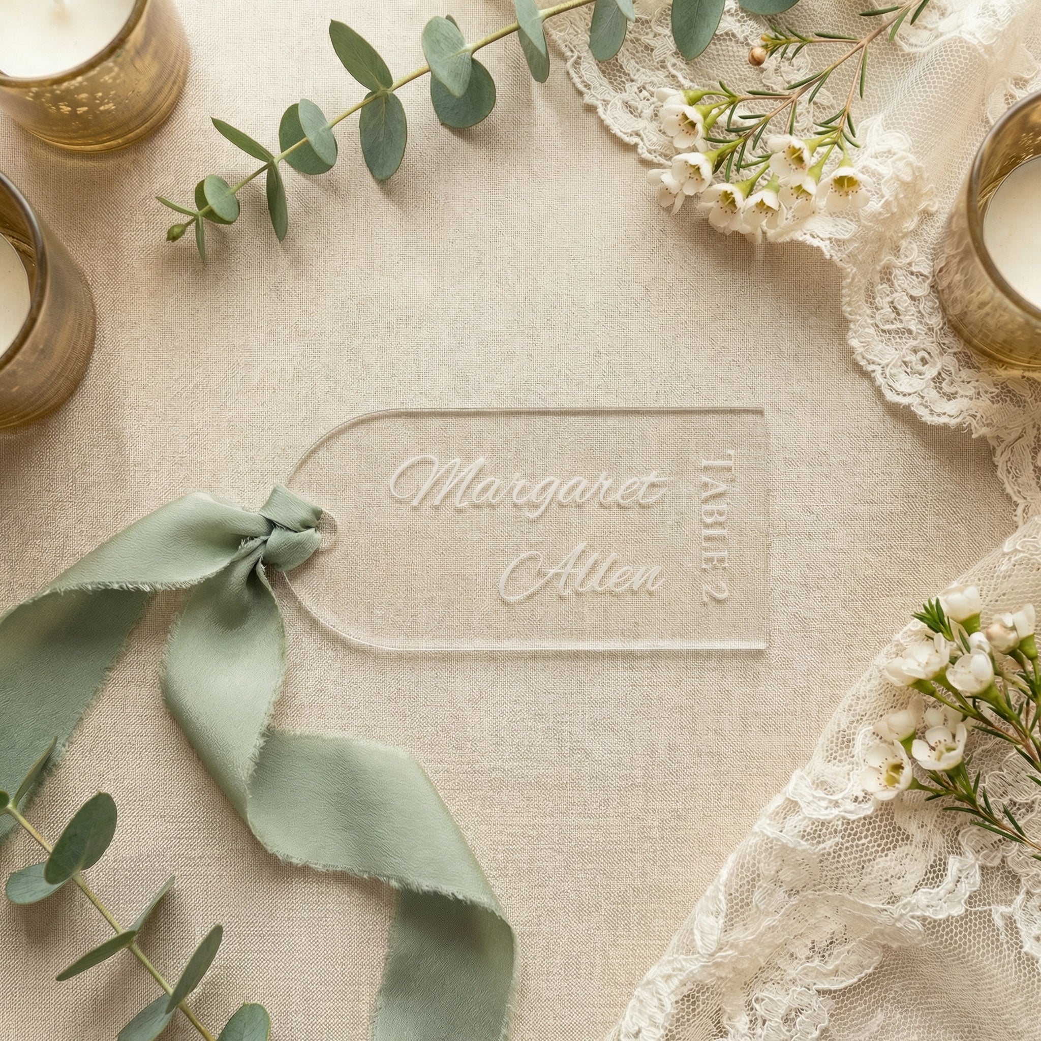 Personalized Wedding Place Card Tags | Engraved Name Escort Tags | Wooden & Acrylic Wedding Seating Tags | Elegant Reception Place Settings