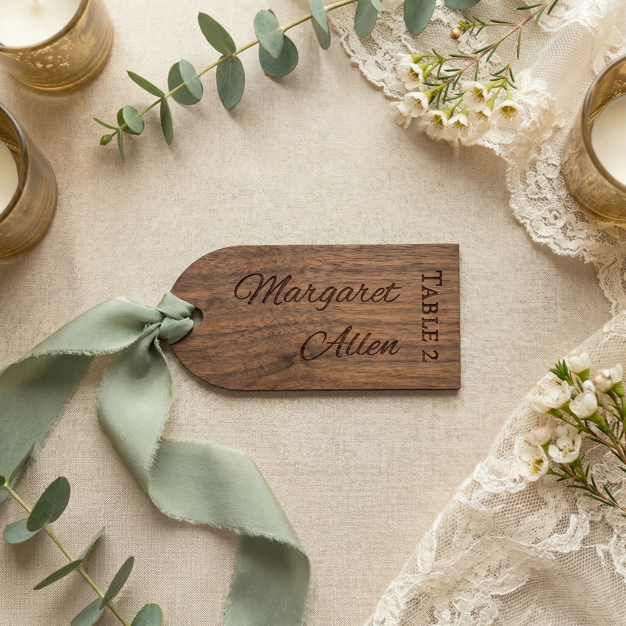 Personalized Wedding Place Card Tags | Engraved Name Escort Tags | Wooden & Acrylic Wedding Seating Tags | Elegant Reception Place Settings