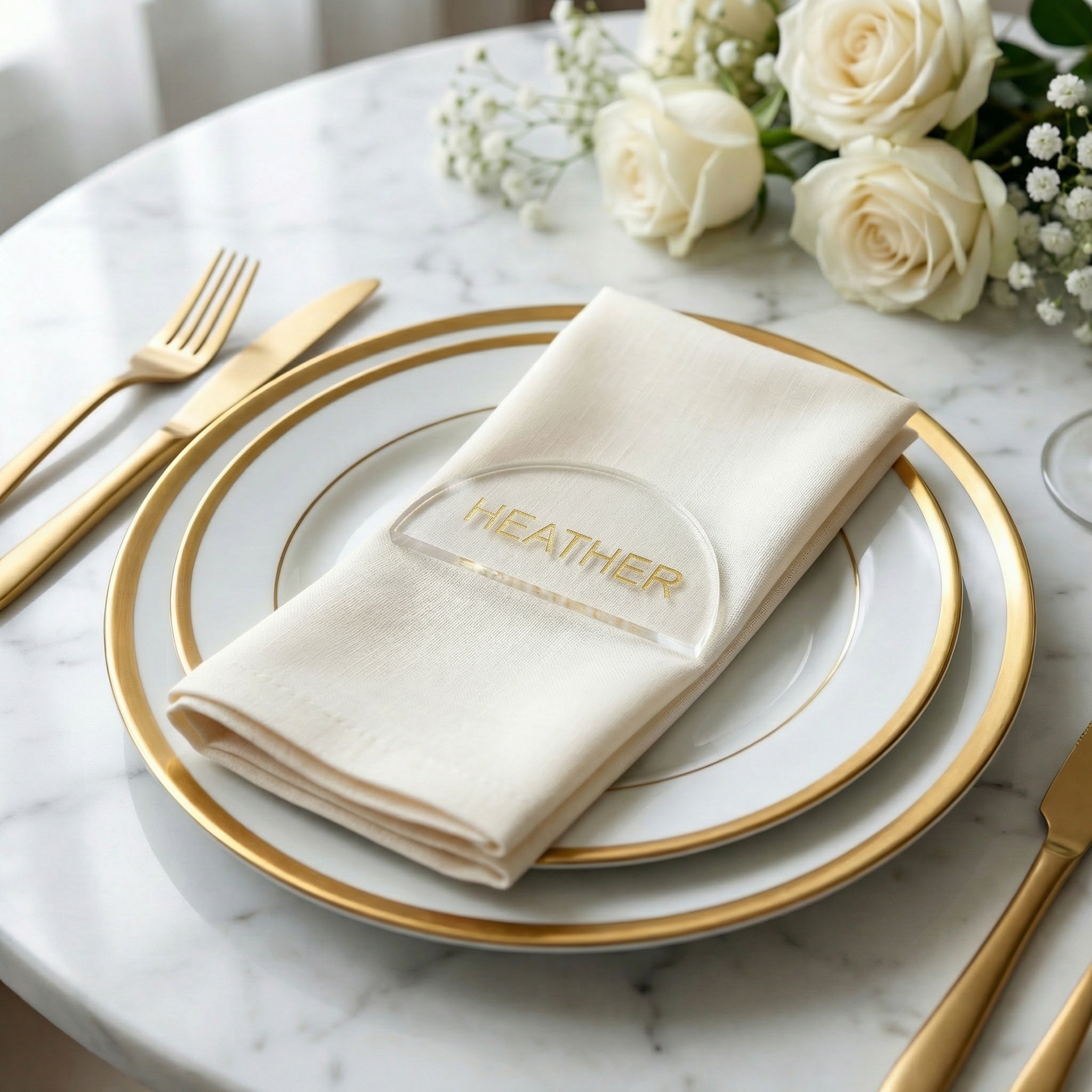 Modern Arch Wedding Place Cards – Acrylic or Wood Personalized Name Settings (3.5” Wide, 1/8” Thick)