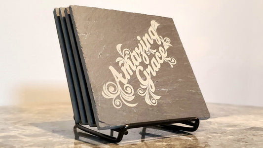 Amazing Grace Coaster Set | Black Square Slab Slate