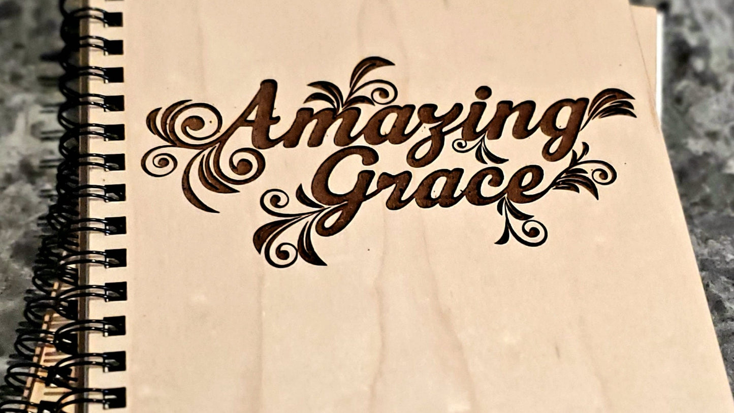 Amazing Grace Wood Cover Notebook | Personalized Sketchbook | Customized Engraved Notebook