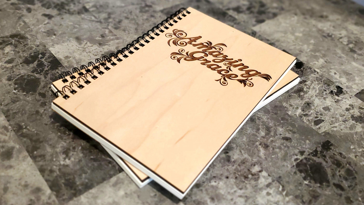 Amazing Grace Wood Cover Notebook | Personalized Sketchbook | Customized Engraved Notebook