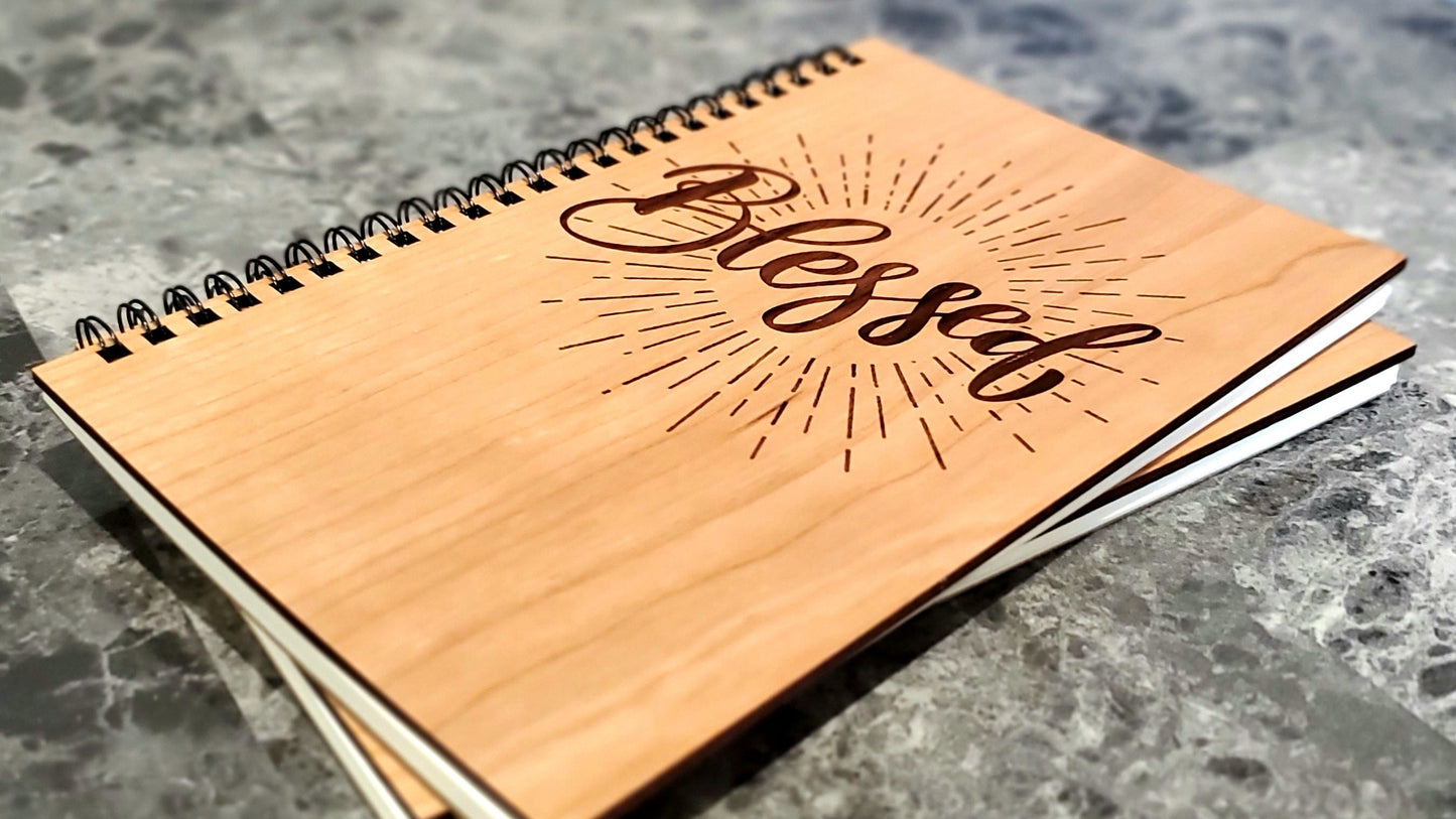 Blessed Wood Cover Notebook | Personalized Sketchbook | Customized Engraved Notebook