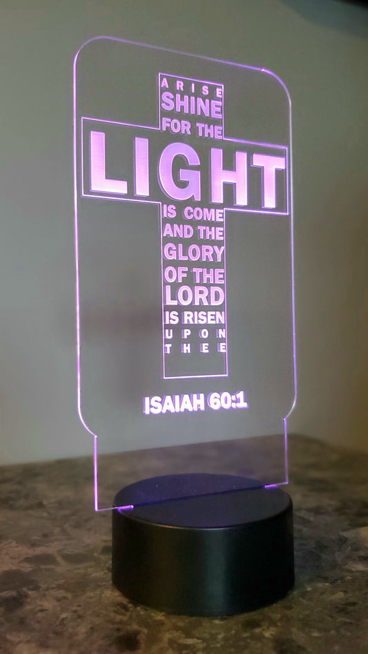 Scripture Light | LED Light | Decor | Cross Light | Isaiah 60:1 Decor