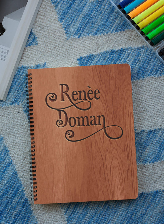 Personalized Vondey Style Wood Cover Notebook | Personalized Sketchbook | Custom Engraved Notebook