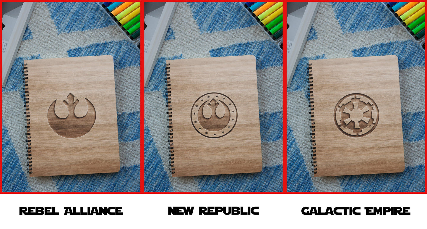 Star Wars Collection Personalized Wood Cover Notebook | Personalized Sketchbook | Customized Engraved Notebook