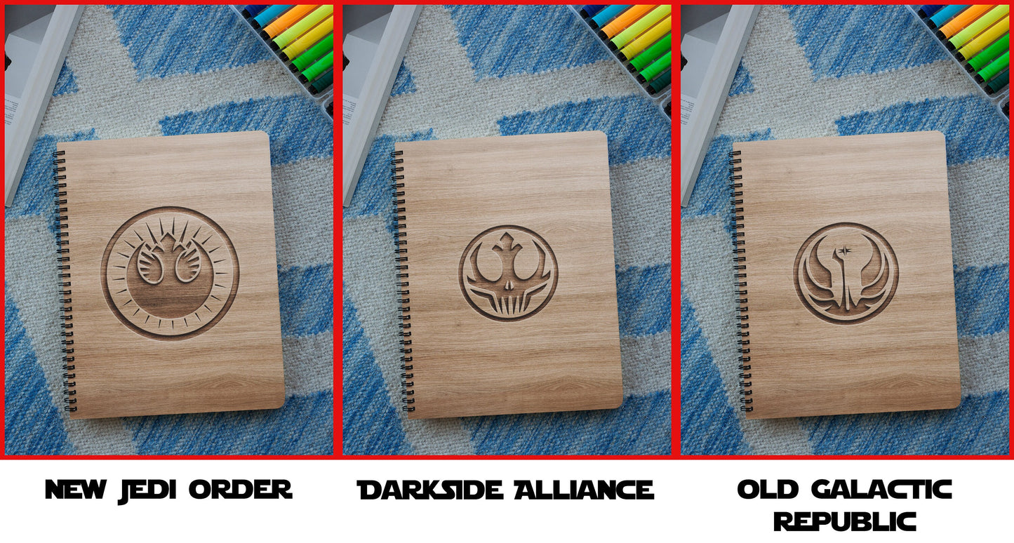 Star Wars Collection Personalized Wood Cover Notebook | Personalized Sketchbook | Customized Engraved Notebook