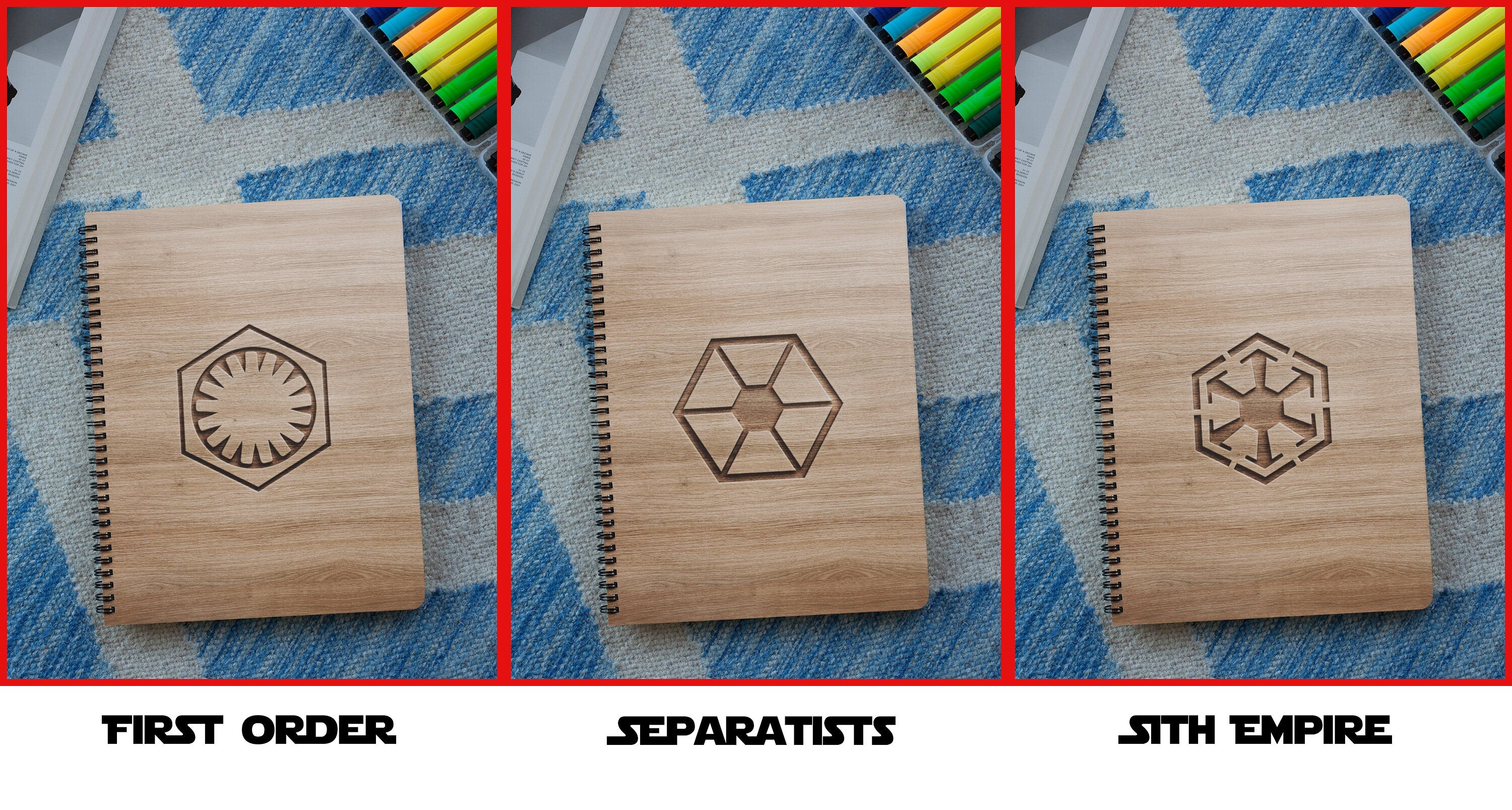 Star Wars Collection Personalized Wood Cover Notebook | Personalized Sketchbook | Customized Engraved Notebook