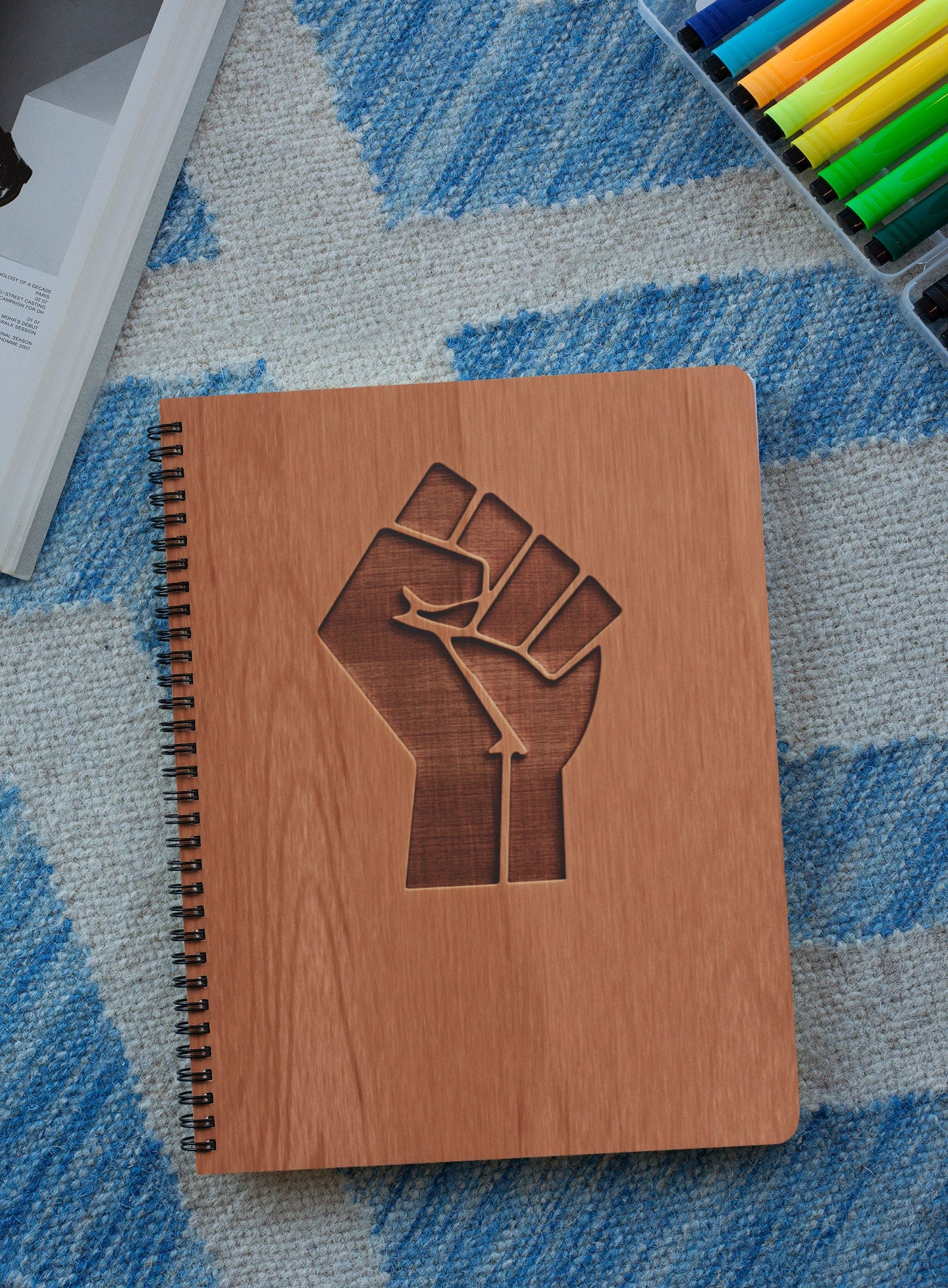 Black Power Personalized Wood Cover Notebook | Black Lives Matter Personalized Sketchbook | Custom Engraved Notebook