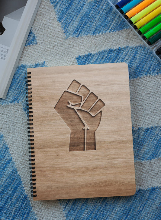 Black Power Personalized Wood Cover Notebook | Black Lives Matter Personalized Sketchbook | Custom Engraved Notebook