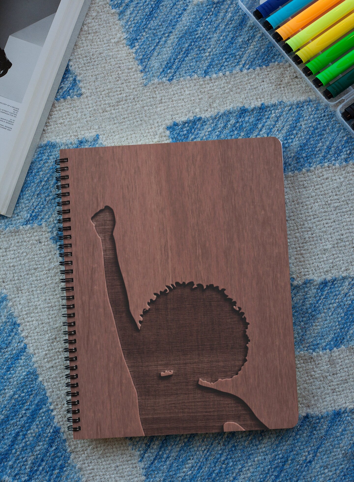 Black Female Fist Raised Personalized Wood Cover Notebook | Black Lives Matter Personalized Sketchbook | Custom Engraved Notebook