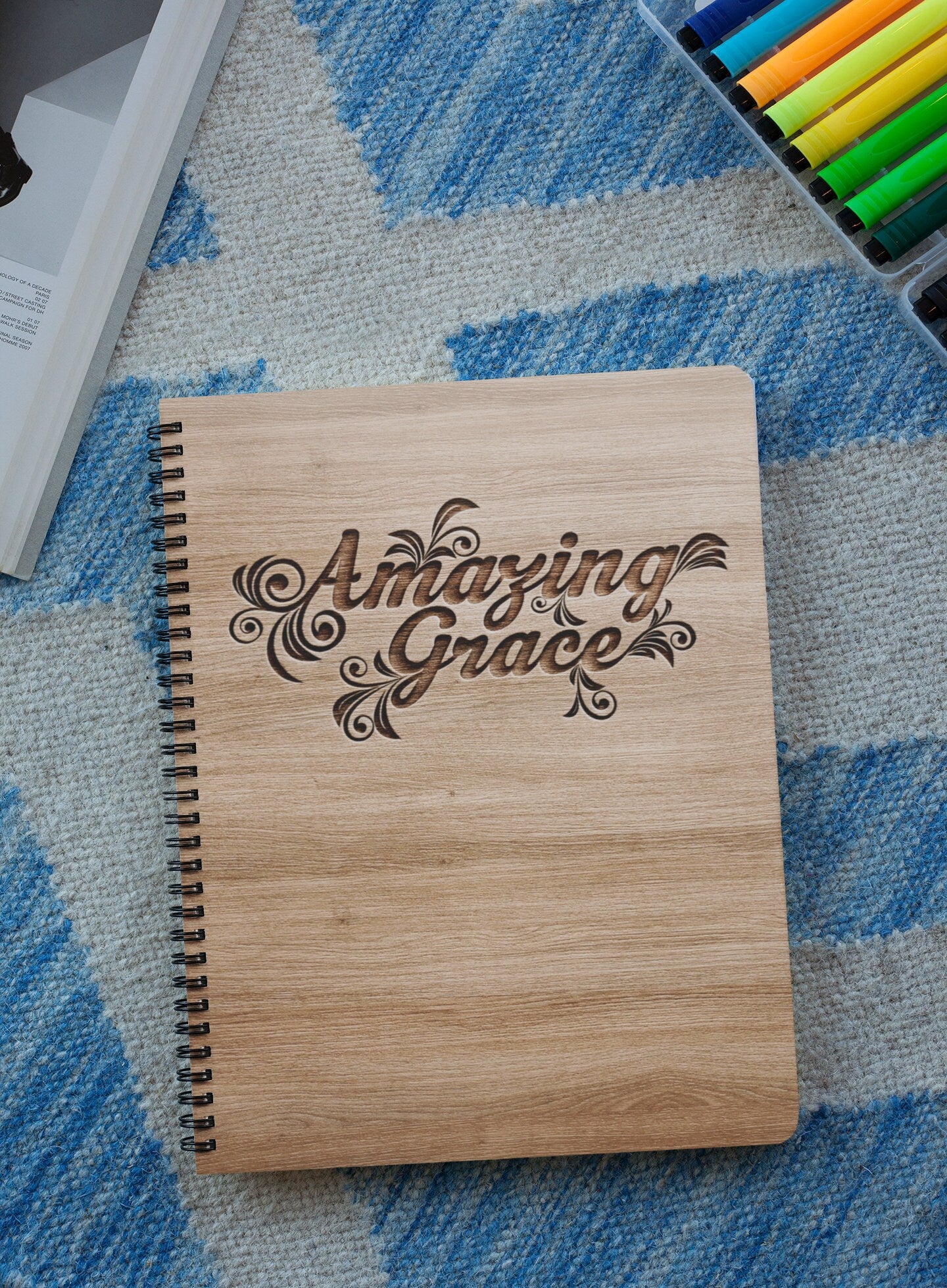 Amazing Grace Wood Cover Notebook | Personalized Sketchbook | Customized Engraved Notebook