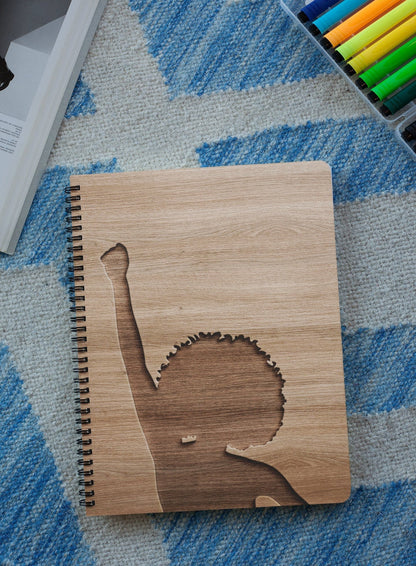 Black Female Fist Raised Personalized Wood Cover Notebook | Black Lives Matter Personalized Sketchbook | Custom Engraved Notebook