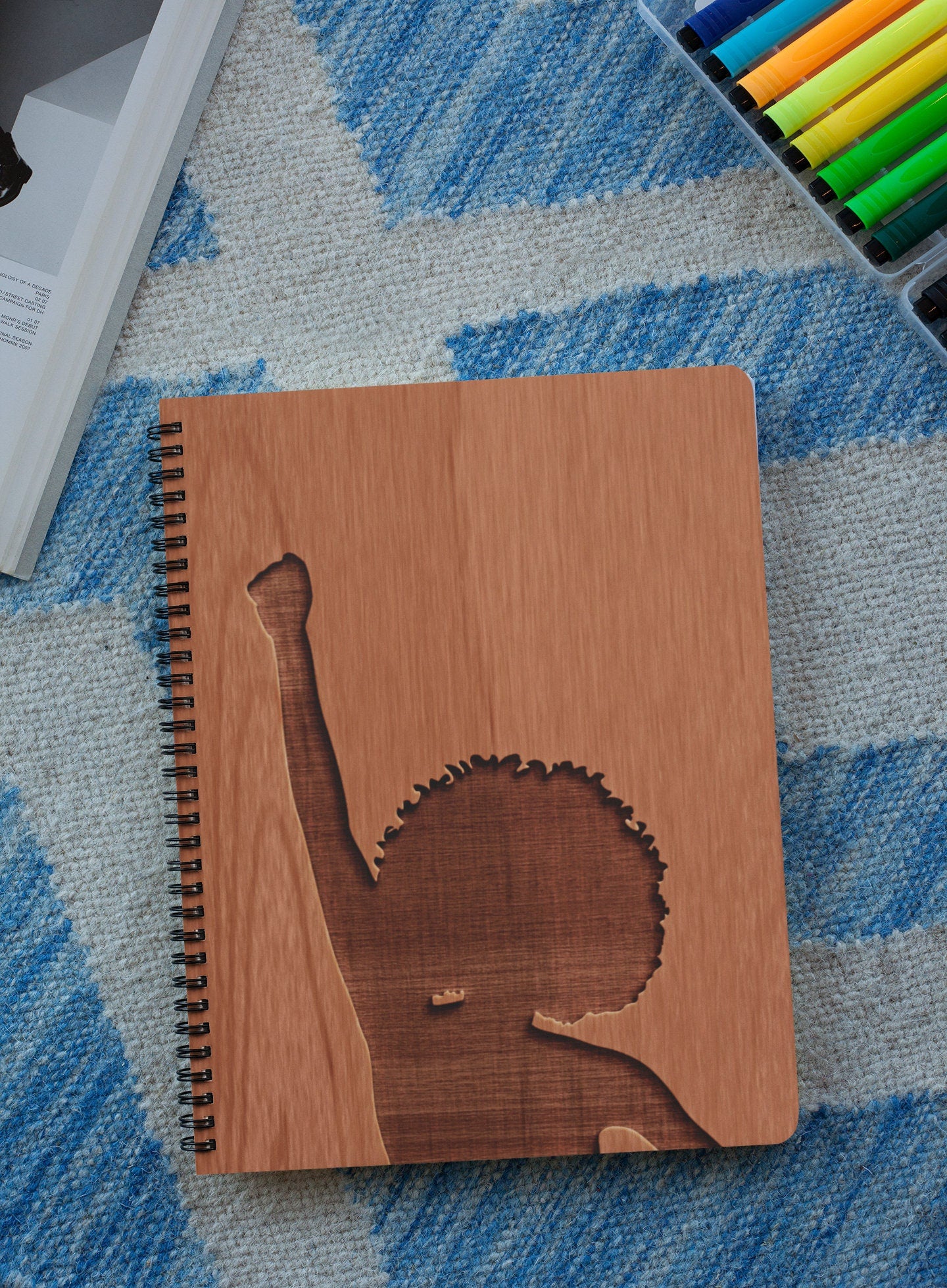 Black Female Fist Raised Personalized Wood Cover Notebook | Black Lives Matter Personalized Sketchbook | Custom Engraved Notebook