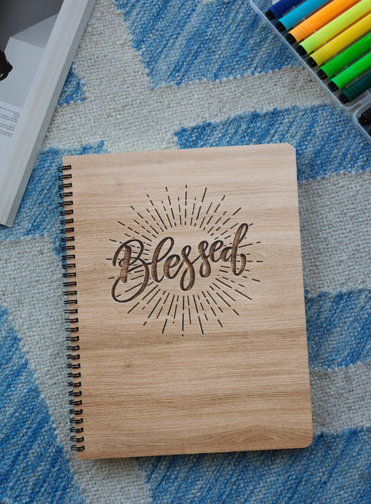 Blessed Wood Cover Notebook | Personalized Sketchbook | Customized Engraved Notebook