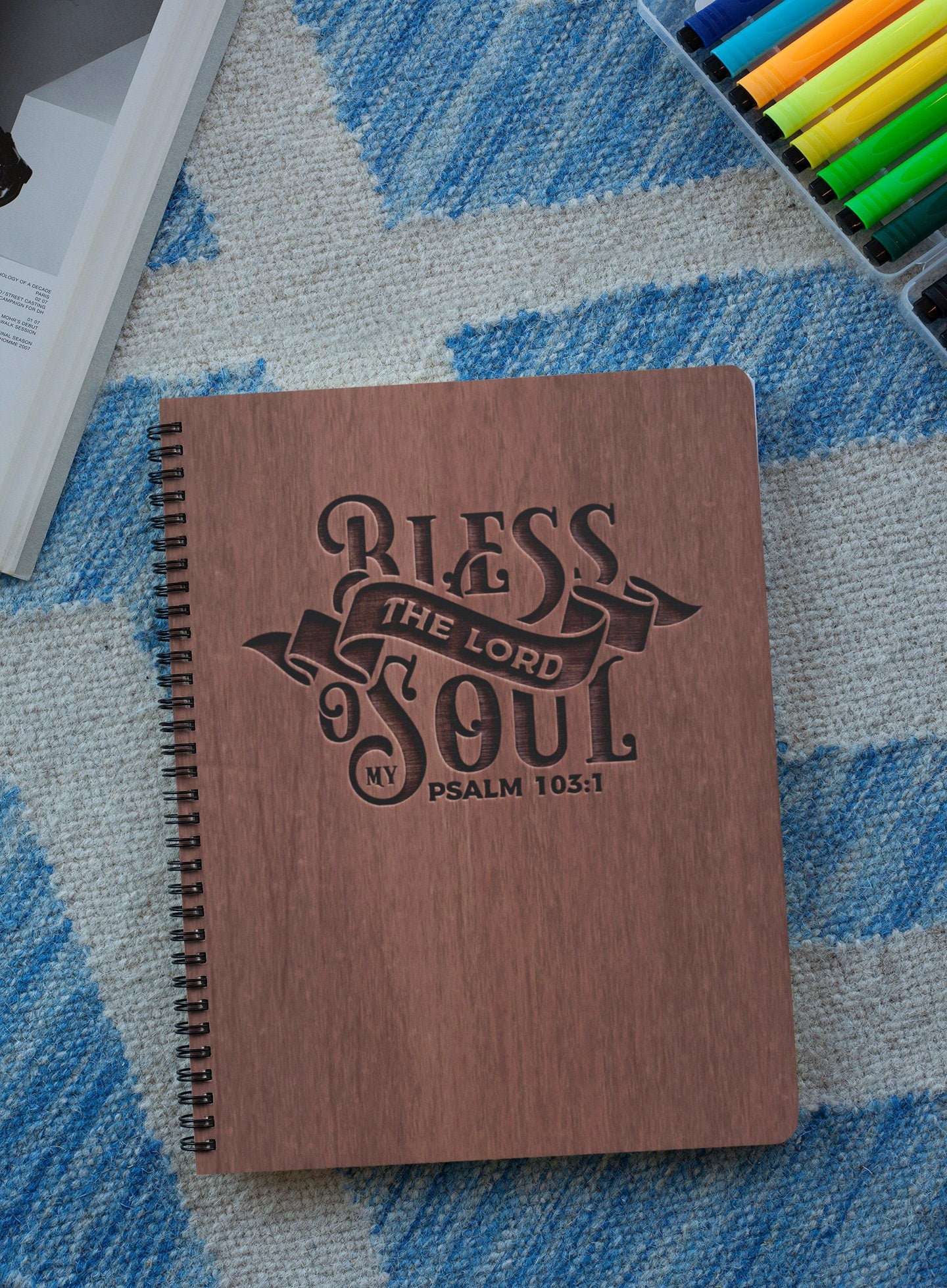 Bless the Lord O My Soul Wood Cover Notebook | Psalms 103 Personalized Sketchbook | Customized Engraved Notebook