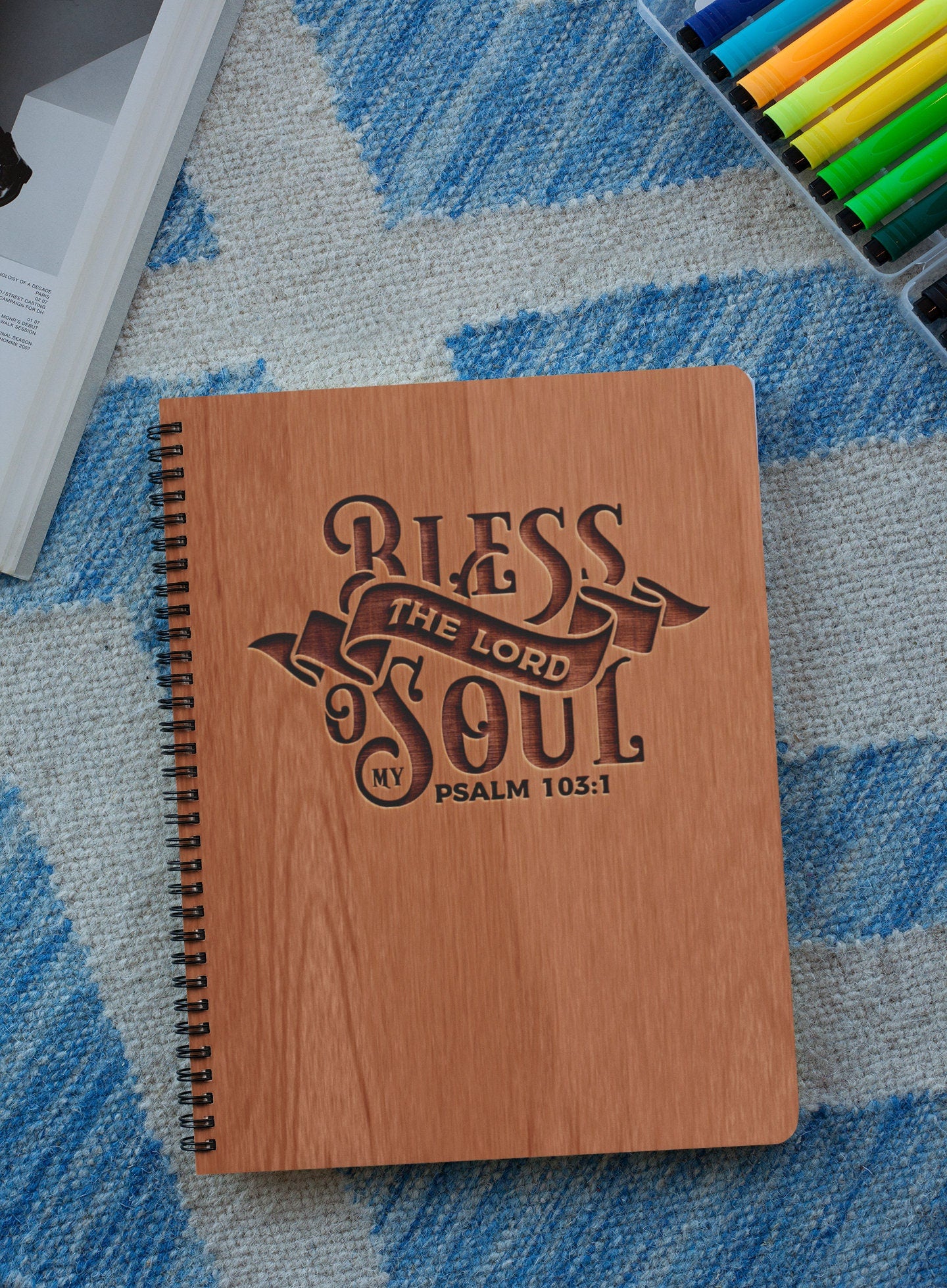 Bless the Lord O My Soul Wood Cover Notebook | Psalms 103 Personalized Sketchbook | Customized Engraved Notebook