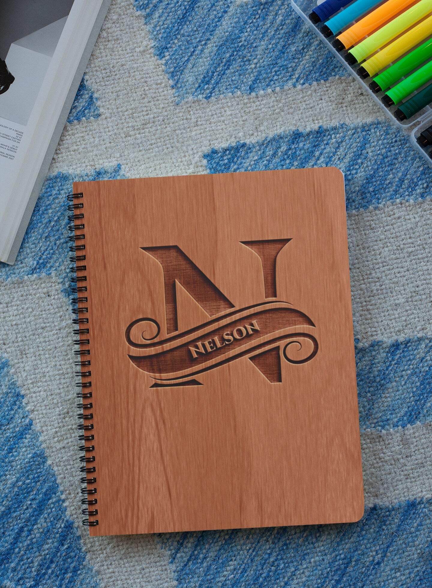 Ribbon Style Personalized Wood Cover Notebook | Ribbon Style Personalized Sketchbook | Custom Engraved Notebook