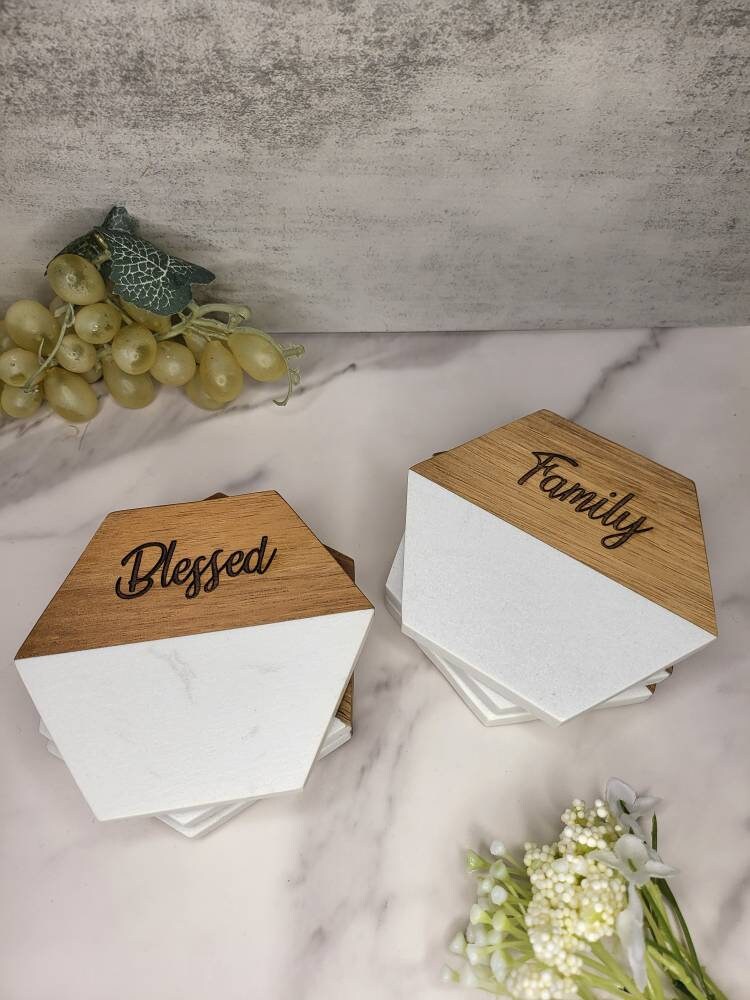 Customized Wood Marble Coasters | Personalized Coasters | Wedding Favor Coasters |