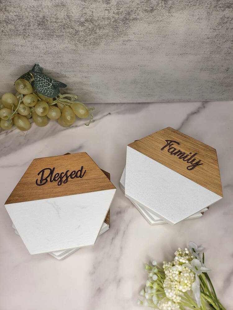 Marble and Acacia Wood Coasters