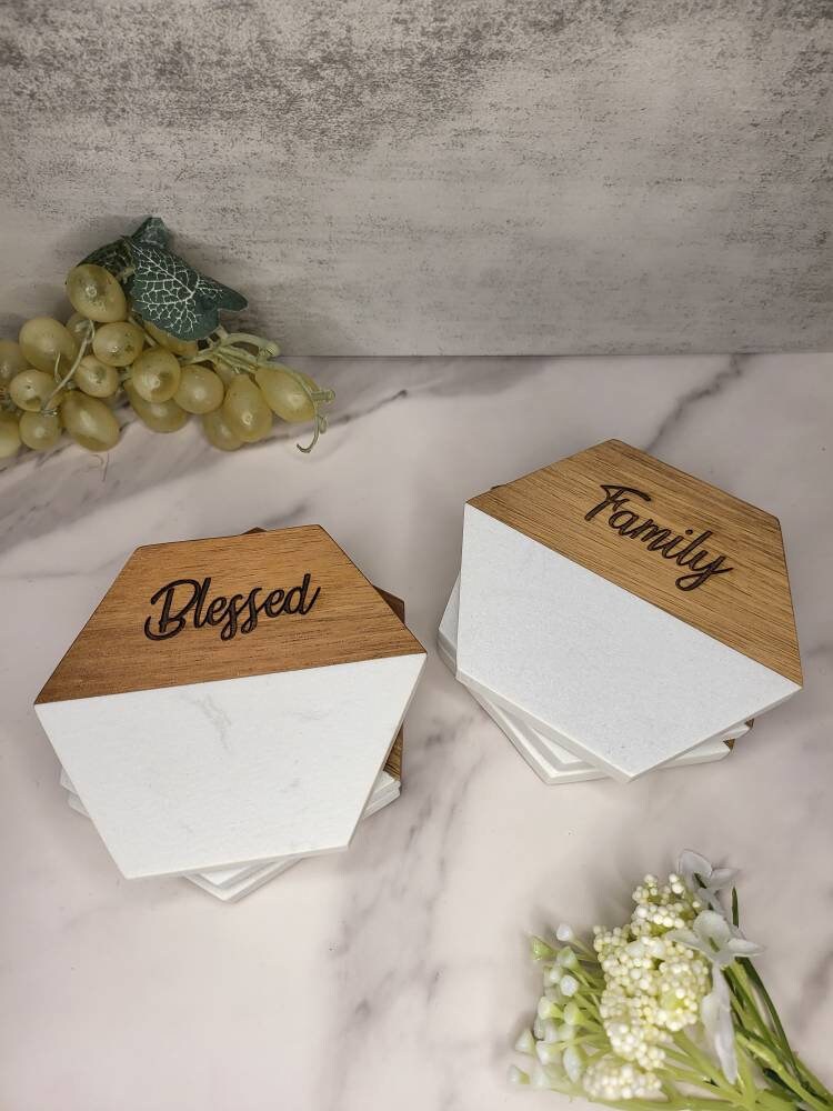 Customized Wood Marble Coasters | Personalized Coasters | Wedding Favor Coasters |