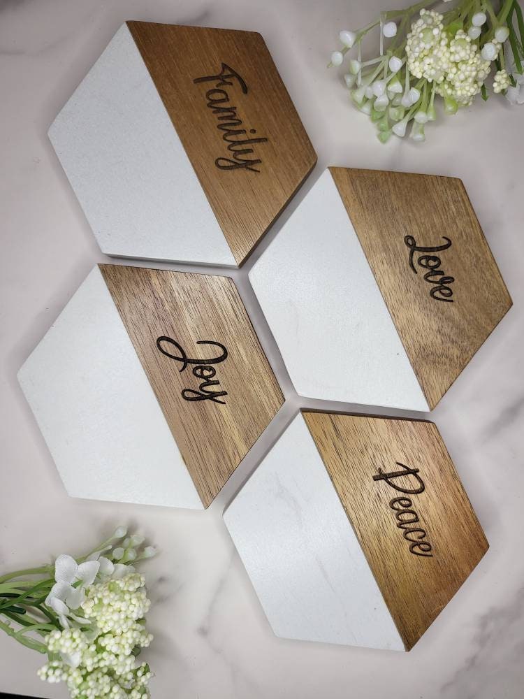 Customized Wood Marble Coasters | Personalized Coasters | Wedding Favor Coasters |