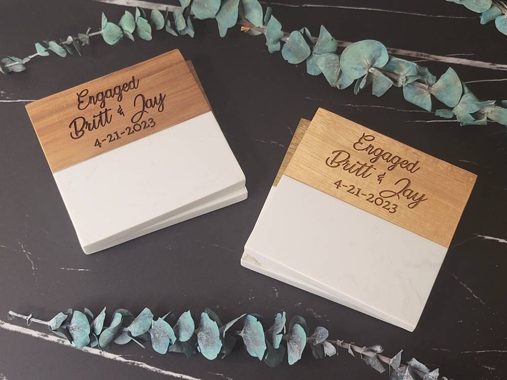 Customized Wood Marble Coasters | Personalized Coasters | Wedding Favor Coasters |