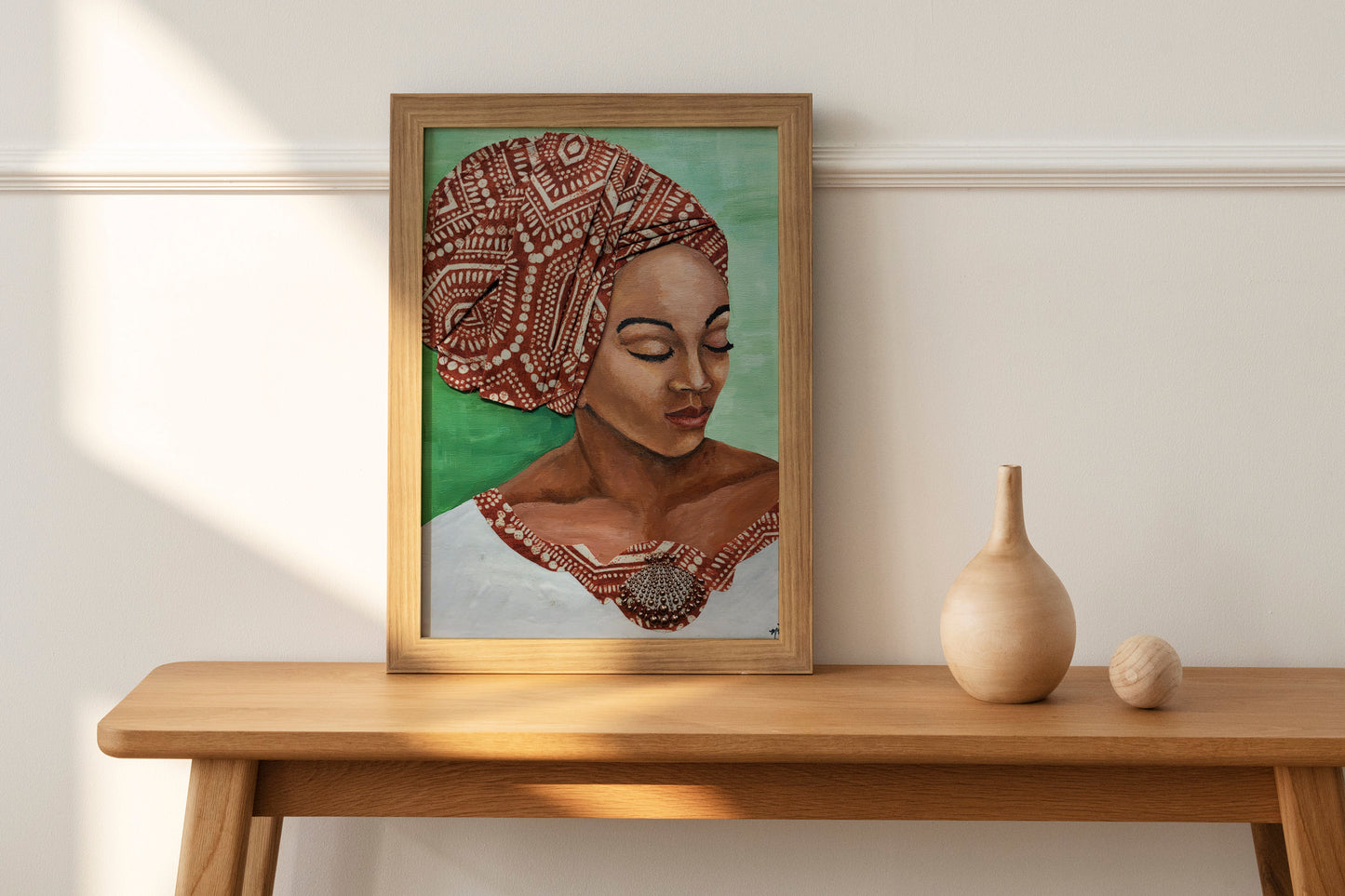 African American Woman Canvas Painting | Closed Eyes Meditating Woman Acrylic Painting | Original Painting with Fabric